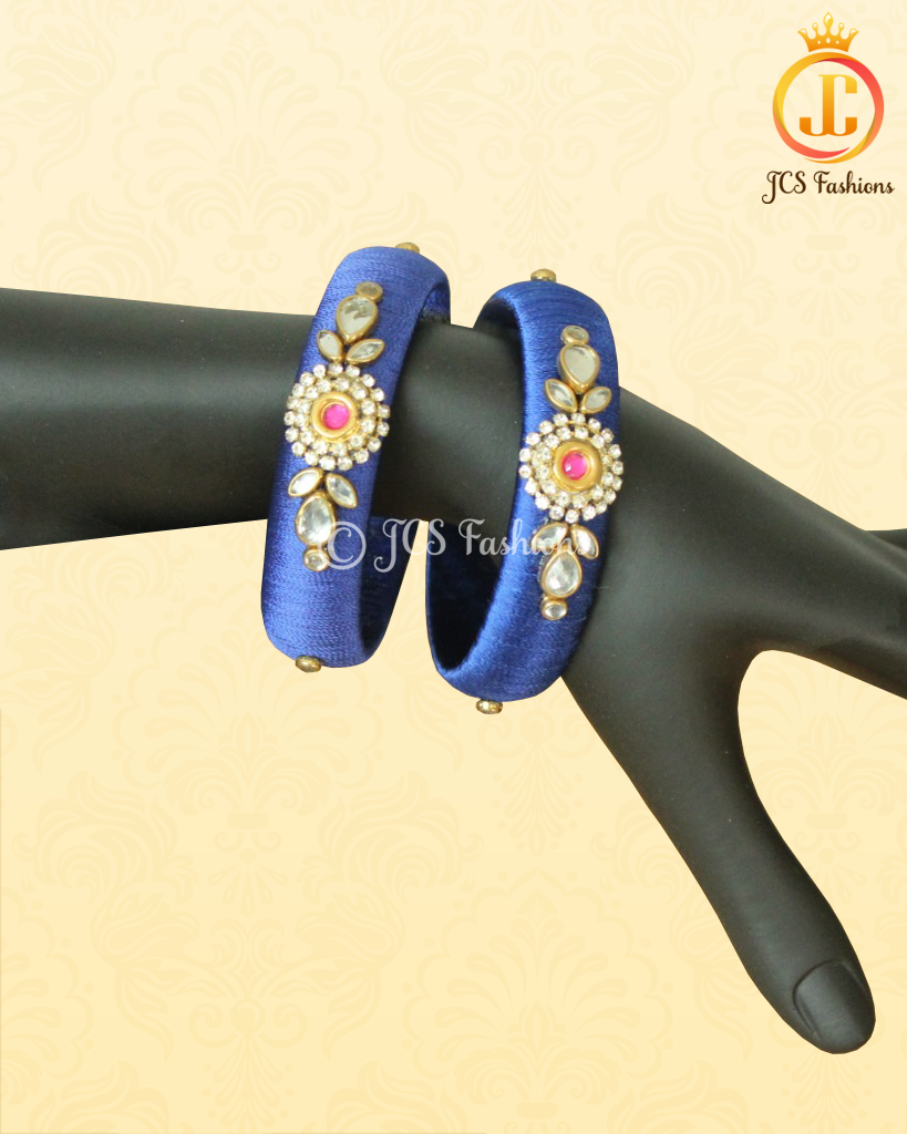 Royal Blue and Red Stone with Aari Work Fancy metal bangles Jewelry JCS Fashions