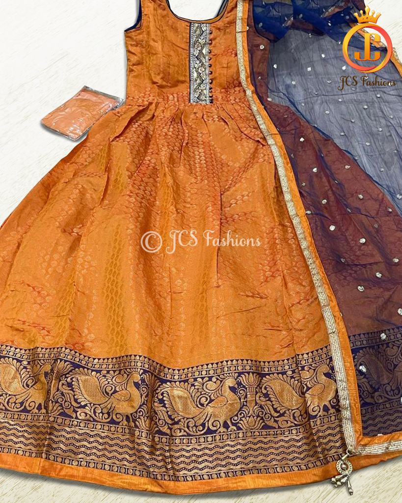 Indo-western Long gown with Stunning dupatta and leggings KURTI JCS Fashions Orange Large (40)