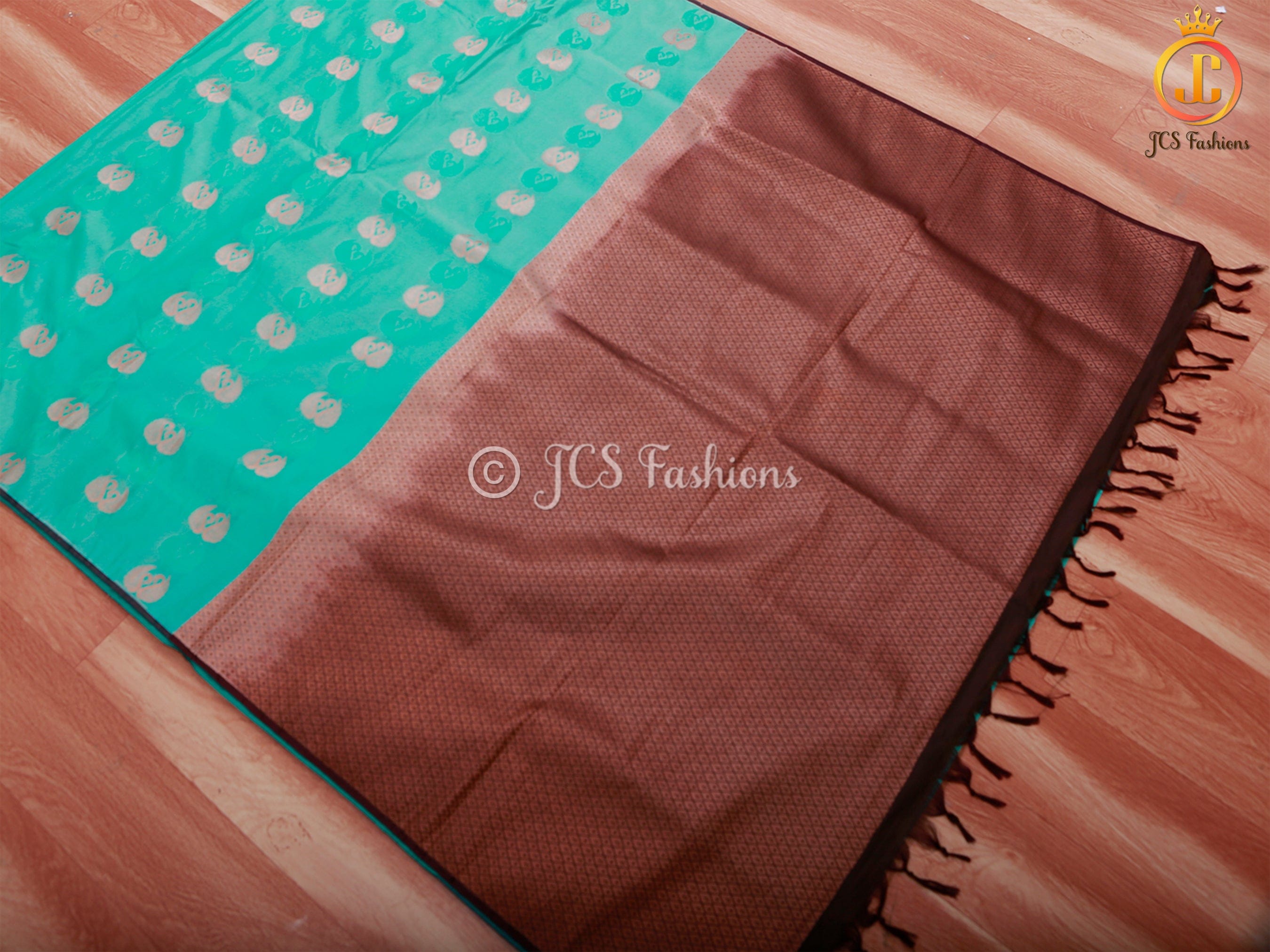 Semi Silk Border Less Saree With Fully Stitched Blouse, Copper Zari.