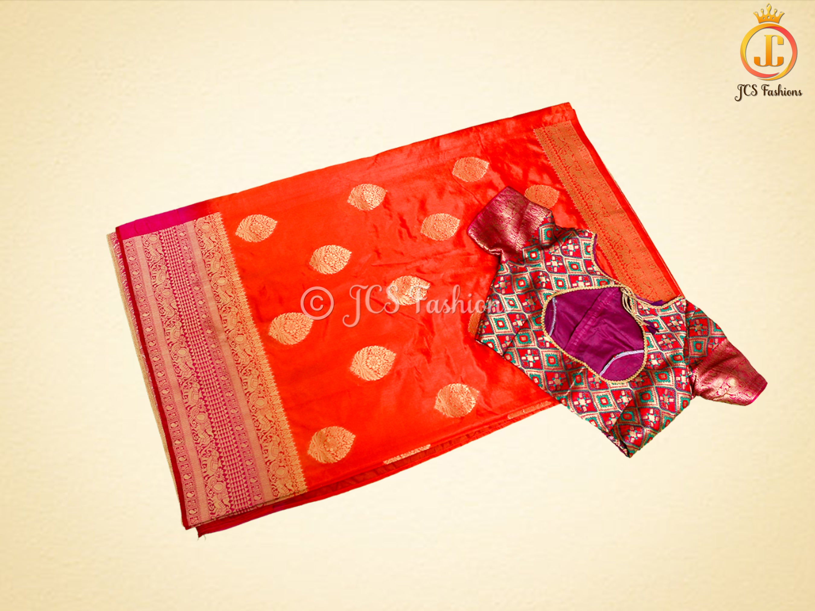 Banarasi Katan Silk Saree With Long Border And Beautiful Pattern Blouse