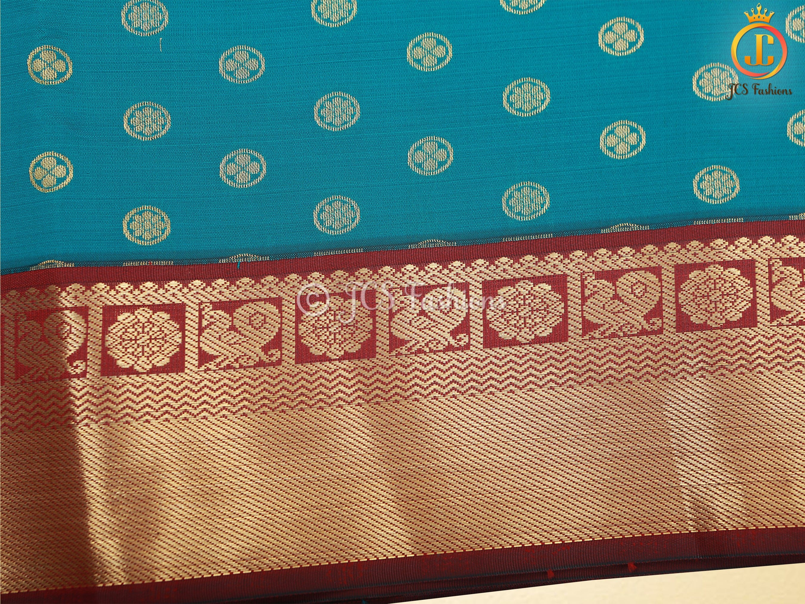 Korvai Semi Silk Saree With Maggam Work Blouse, Blue And Maroon