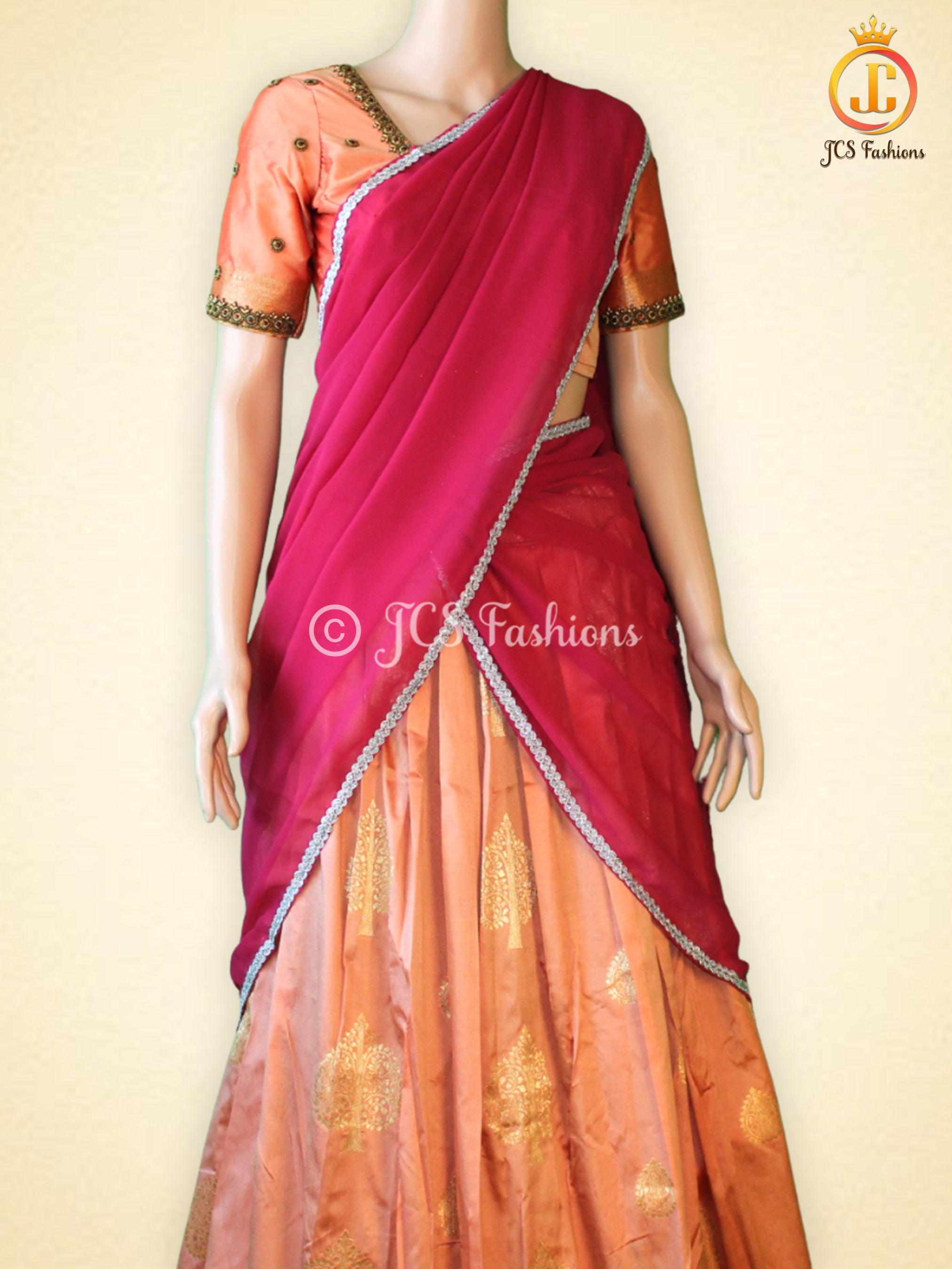 Unique and Trendy Half Saree Set For Teens | Peach LEHANGA JCS Fashions