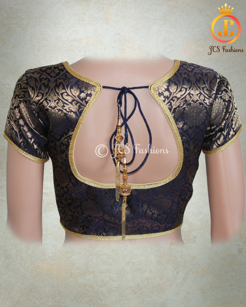 Redymade Banarasi brocade blouse in Dark Blue Blouse JCS Fashions Dark blue 36