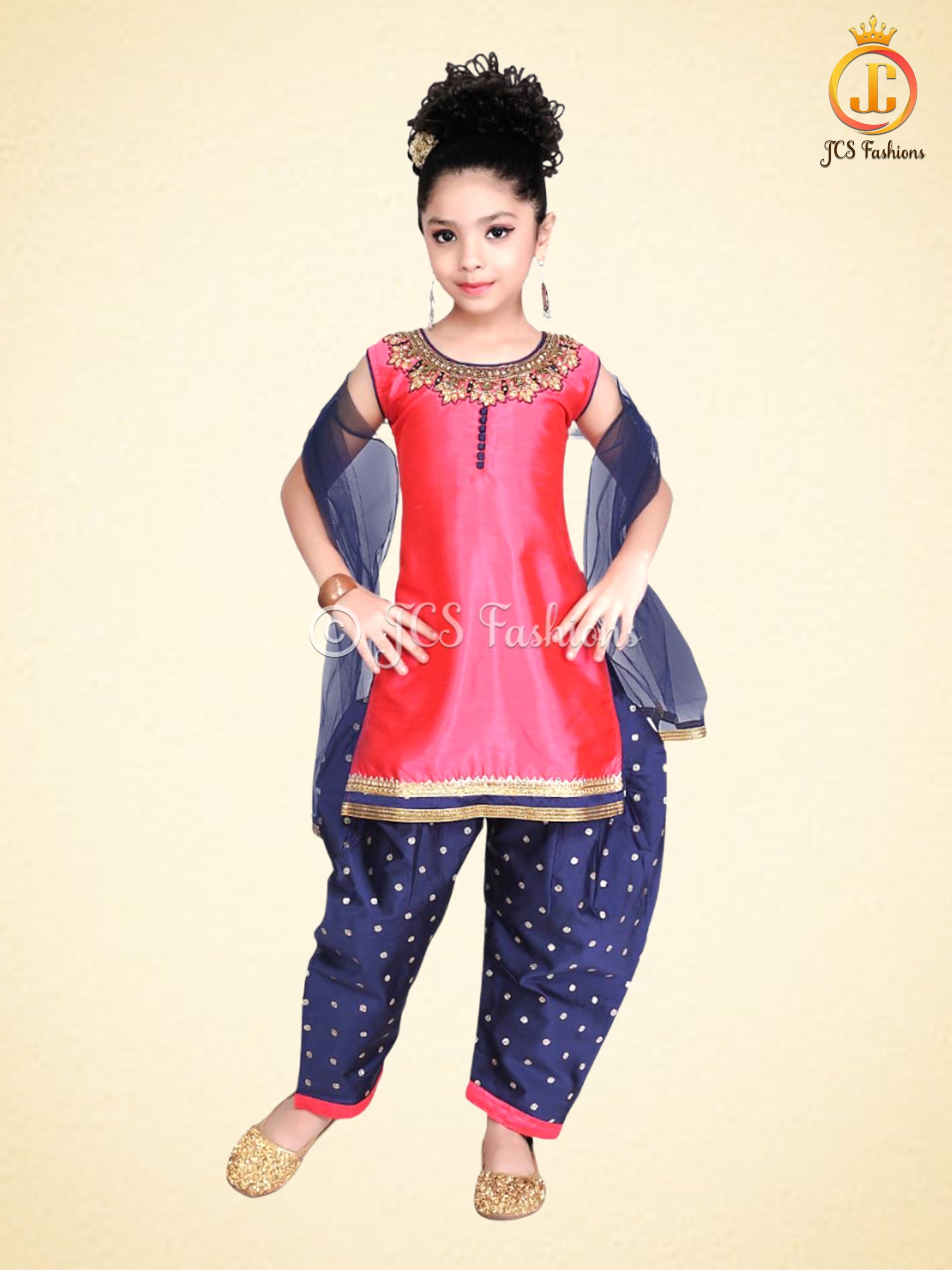 Dual Tone Kid's Patiala Salwar Suite In Pink. 6 Months - 12 Yrs GIRLS JCS Fashions