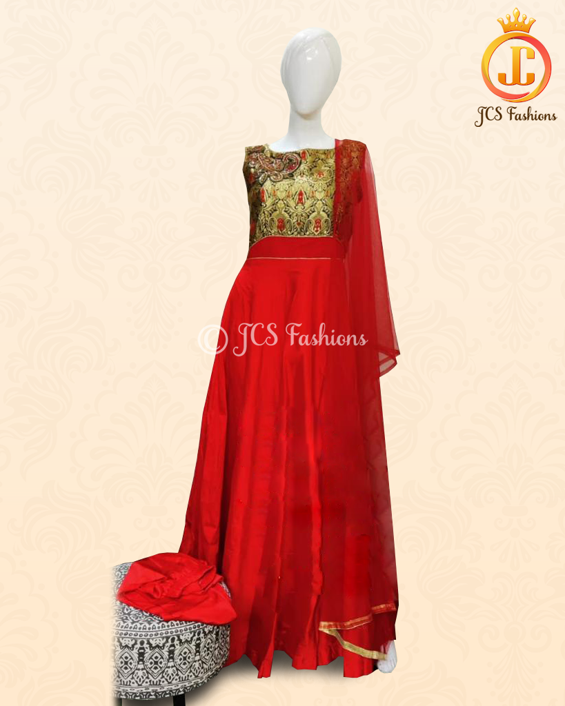 Anarkali Long Gown With Banarasi Brocade Design In Yoke