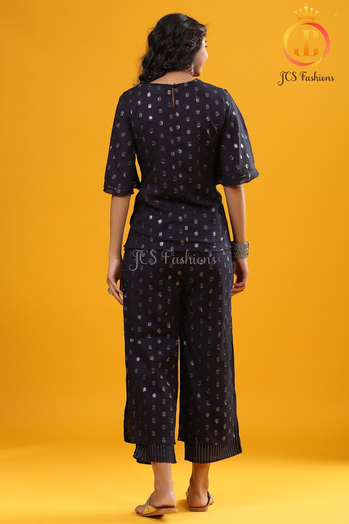 Co-Ord Navy blue Color Cotton Lurex Dress. Environment Friendly Sustainable JCS Fashions