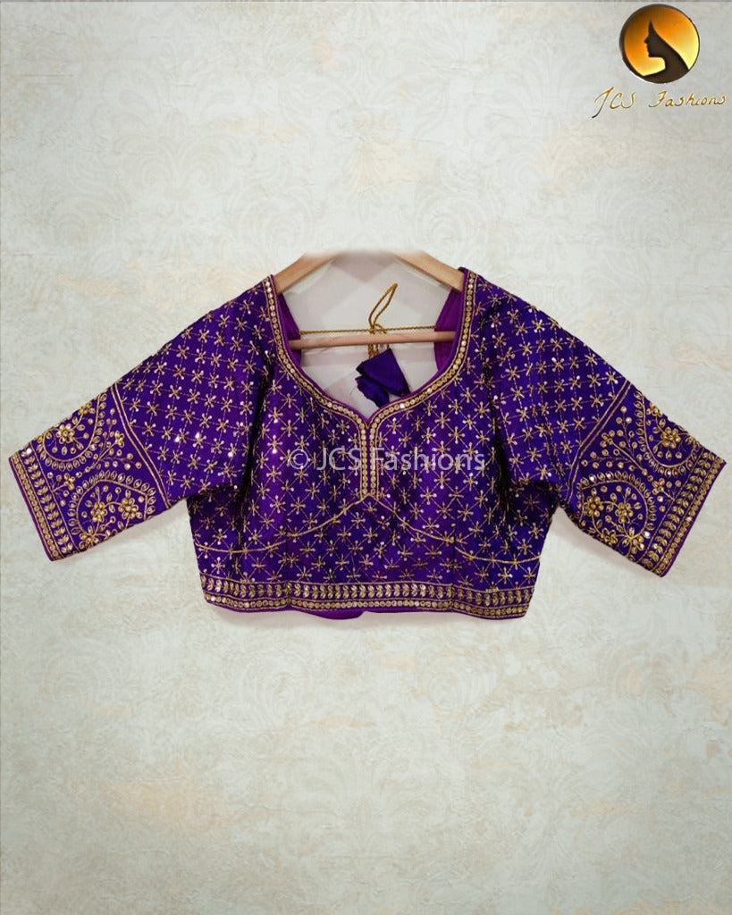 Silk blouse with sequence, jari, thread and Stone Work for women Blouse JCS Fashions Purple 38