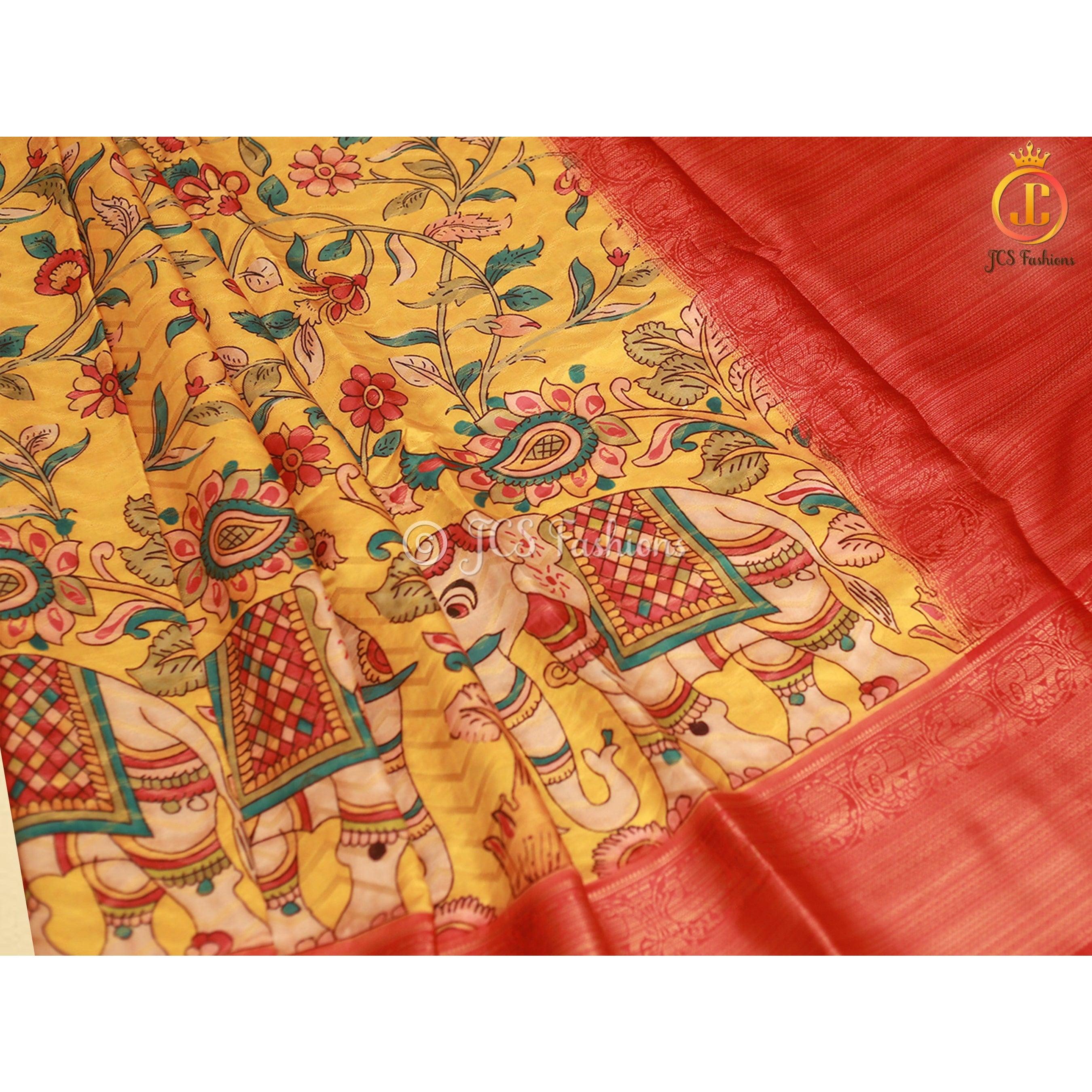 Kanchi Border Kalamkari and Patola Prints Soft Silk Saree SAREE JCS Fashions