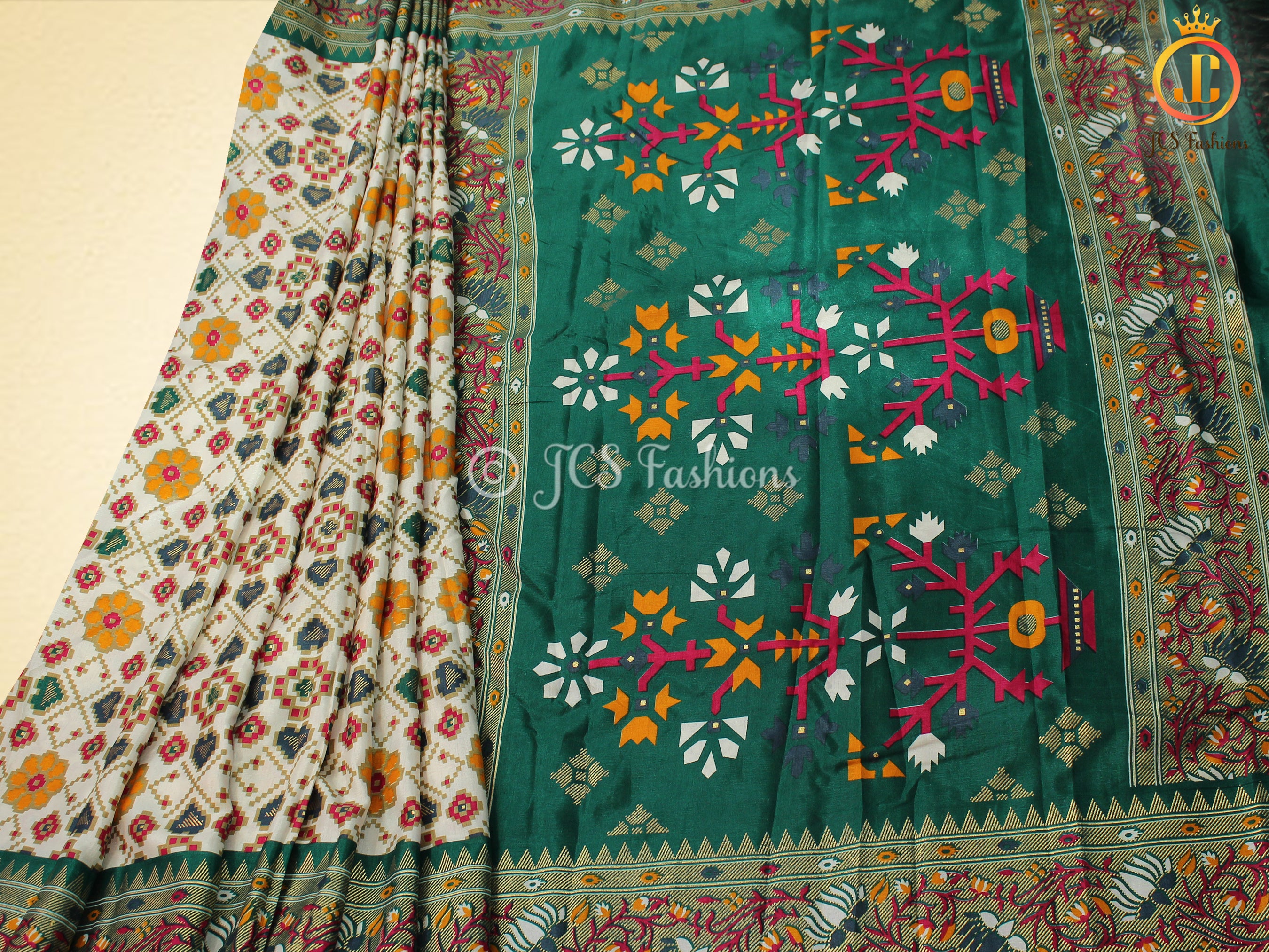 Traditional Soft Silk Patola Print Saree With Printed Unstitched Blouse SAREE JCS Fashions