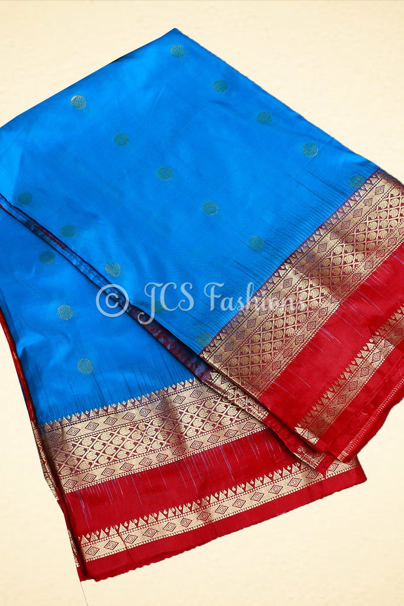 Kanjivaram Paithani Saree, Fully Stitched blouse, Blue and Red.