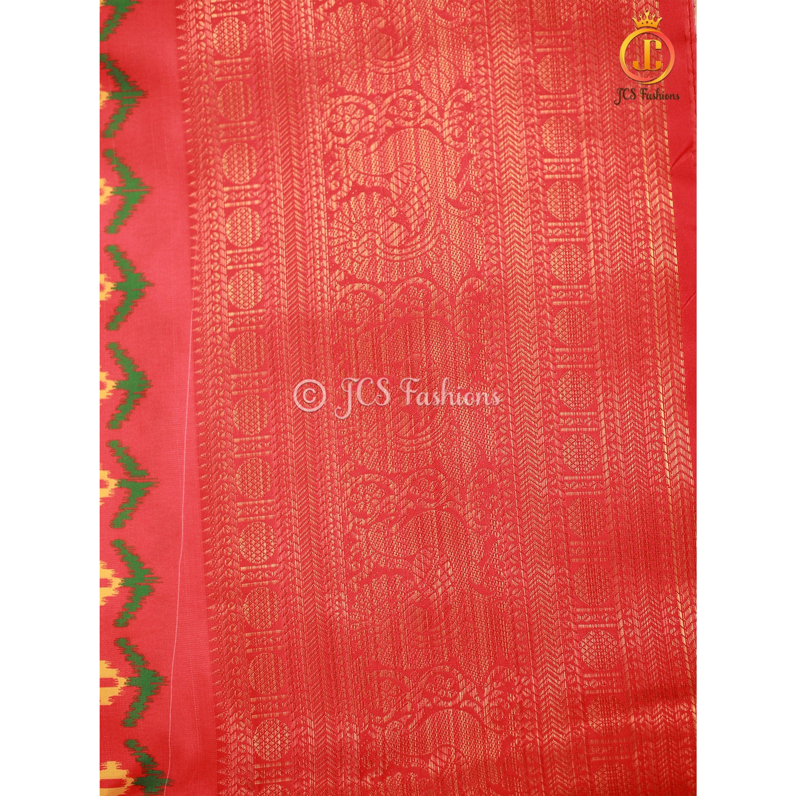 Kanchi Border Soft Silk Saree with Kalamkari and Patola Prints SAREE JCS Fashions