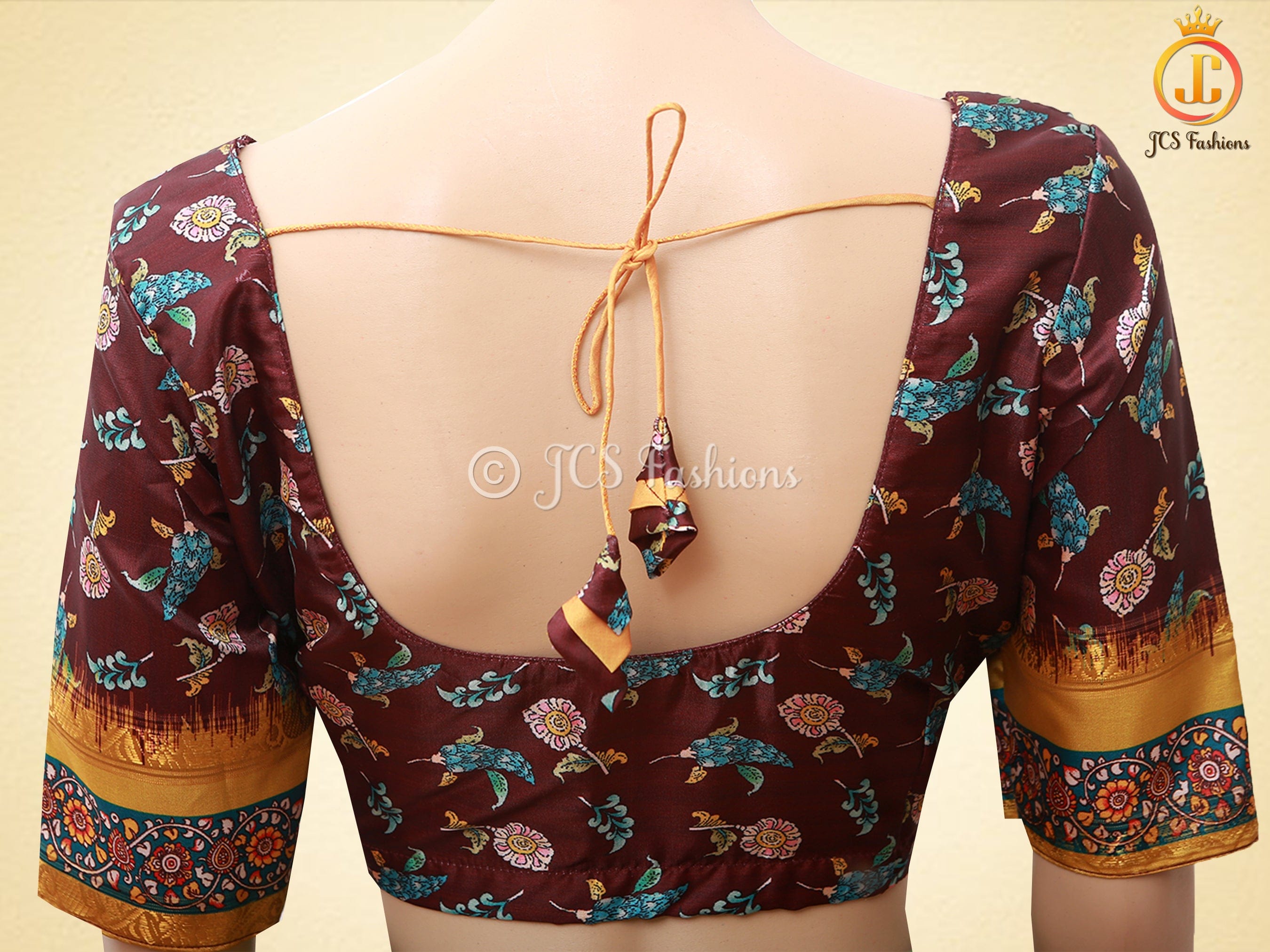 Kalamkari Design Saree With Blouse, Brown Color Saree with Floral designs SAREE JCS Fashions