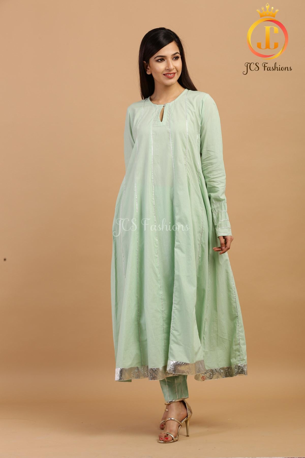 Elegant Pista Green Slack Anarkali Kurta Sustainable JCS Fashions