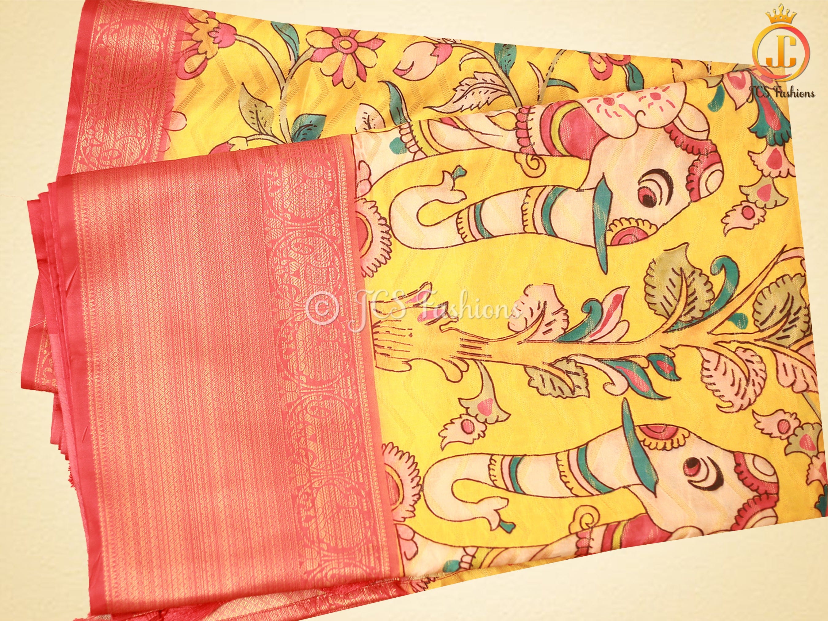 Kanchi Border Kalamkari and Patola Prints Soft Silk Saree SAREE JCS Fashions