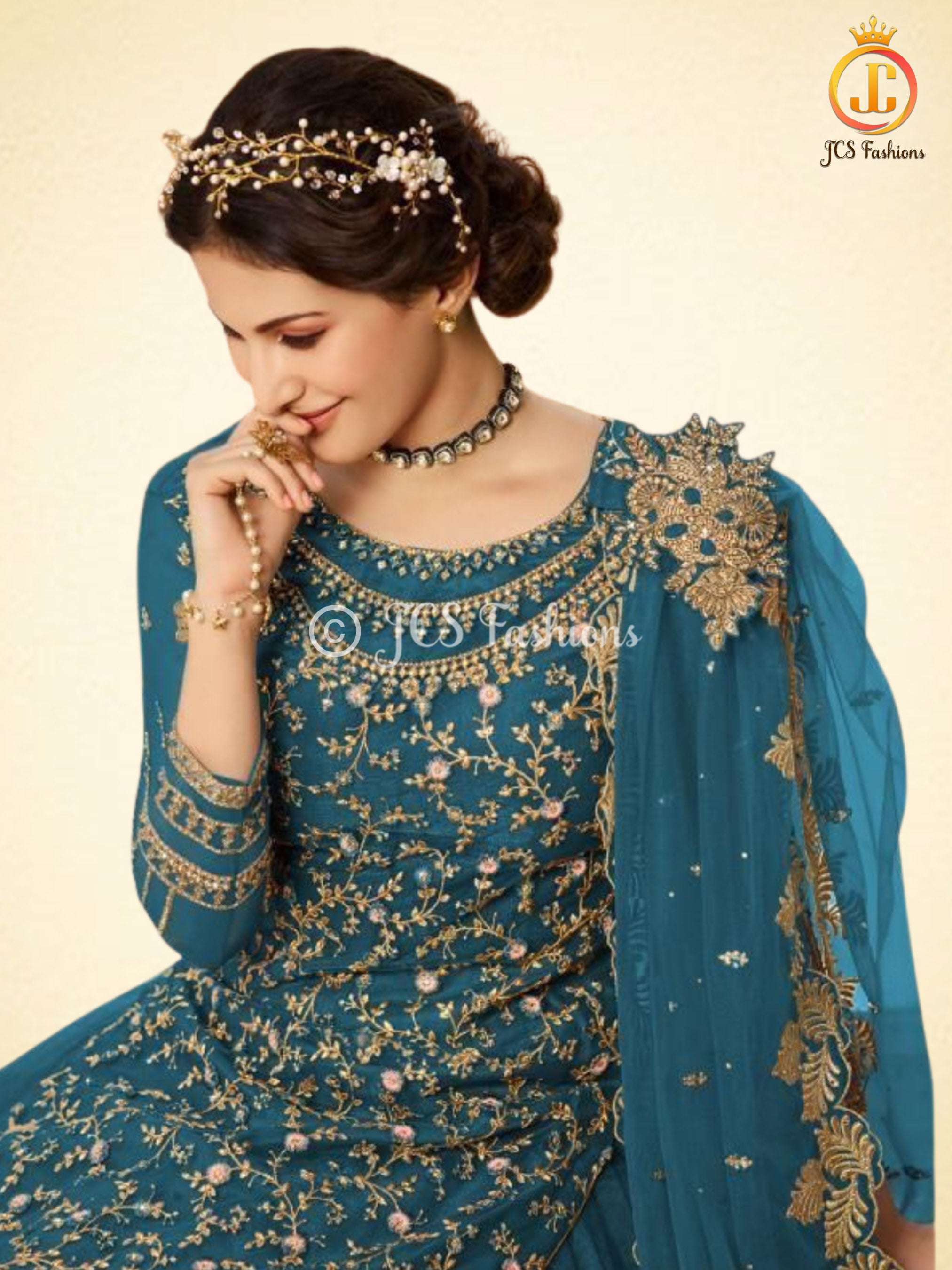 Salwar Kameez With Skirt in Sea Blue KURTI JCS Fashions