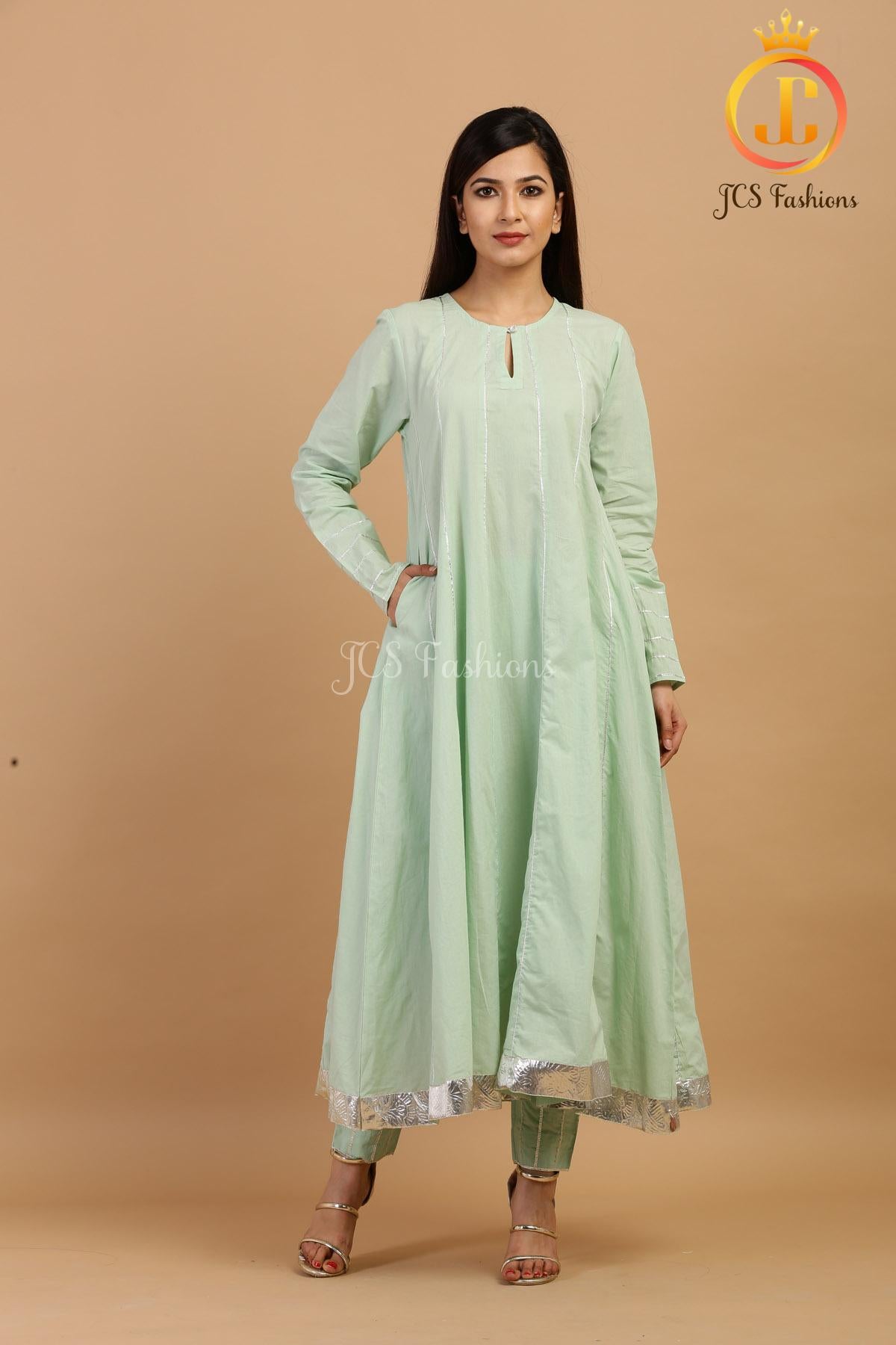 Elegant Pista Green Slack Anarkali Kurta Sustainable JCS Fashions