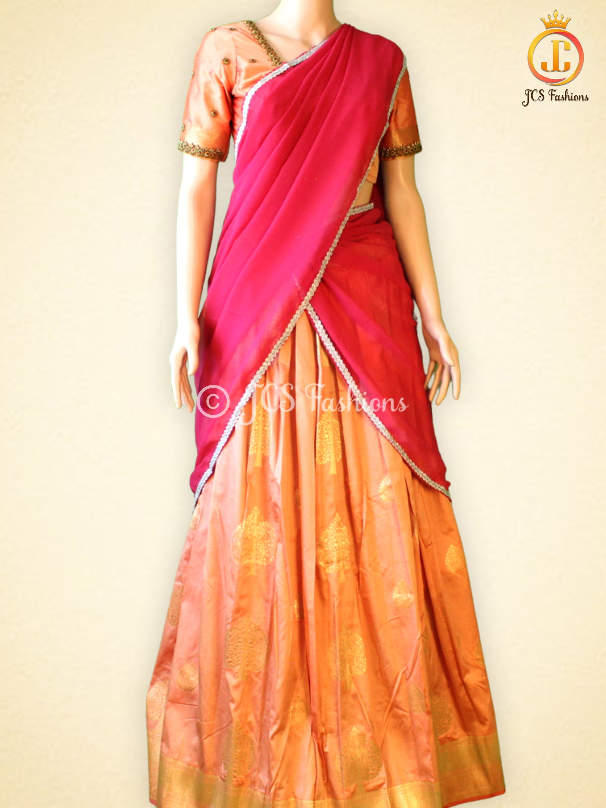 Unique and Trendy Half Saree Set For Teens | Peach LEHANGA JCS Fashions