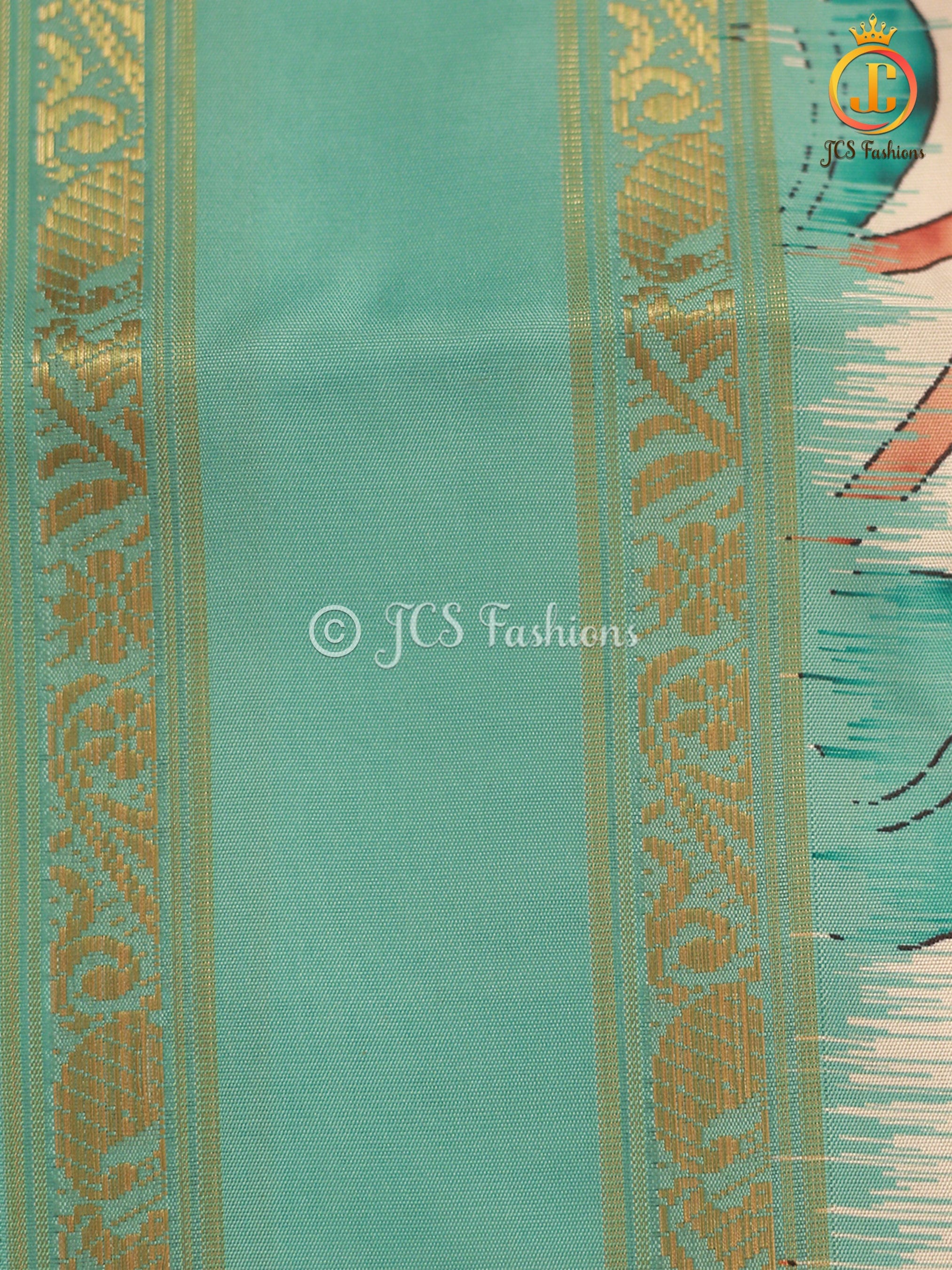 Satin Saree with Pitchwai And Kalamkari Design, Fully stitched blouse SAREE JCS Fashions