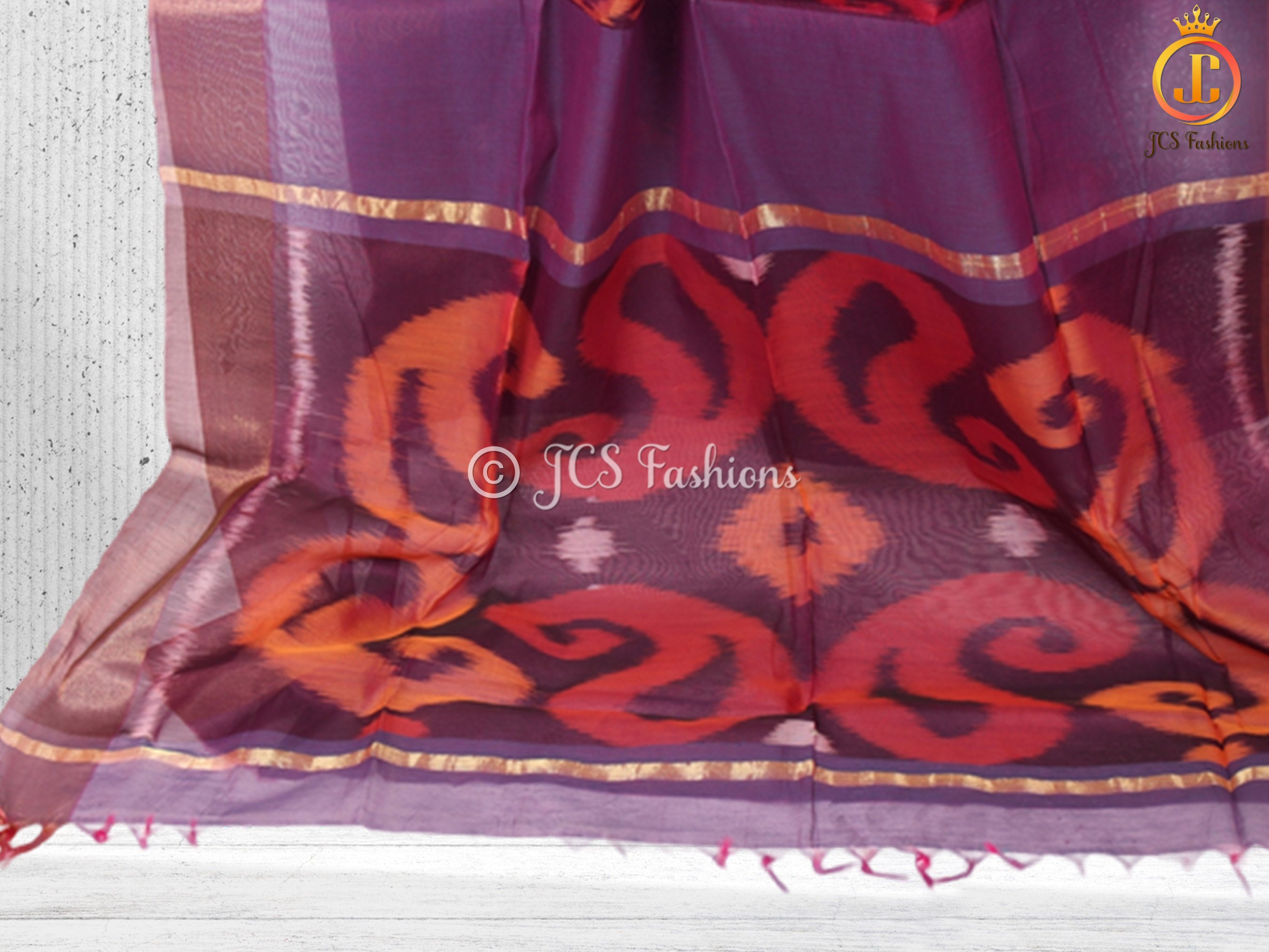 Kora Silk Cotton with Pochampally Ikkat design and Blouse SAREE JCS Fashions