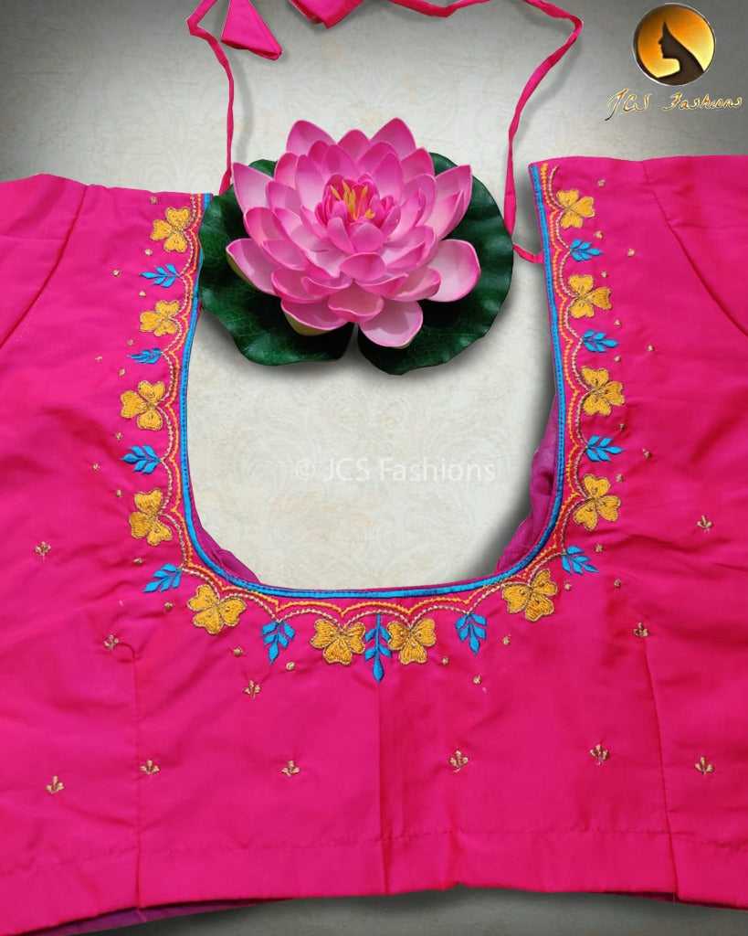 Aari embroidered work butter silk blouses for women Blouse JCS Fashions Pink 42