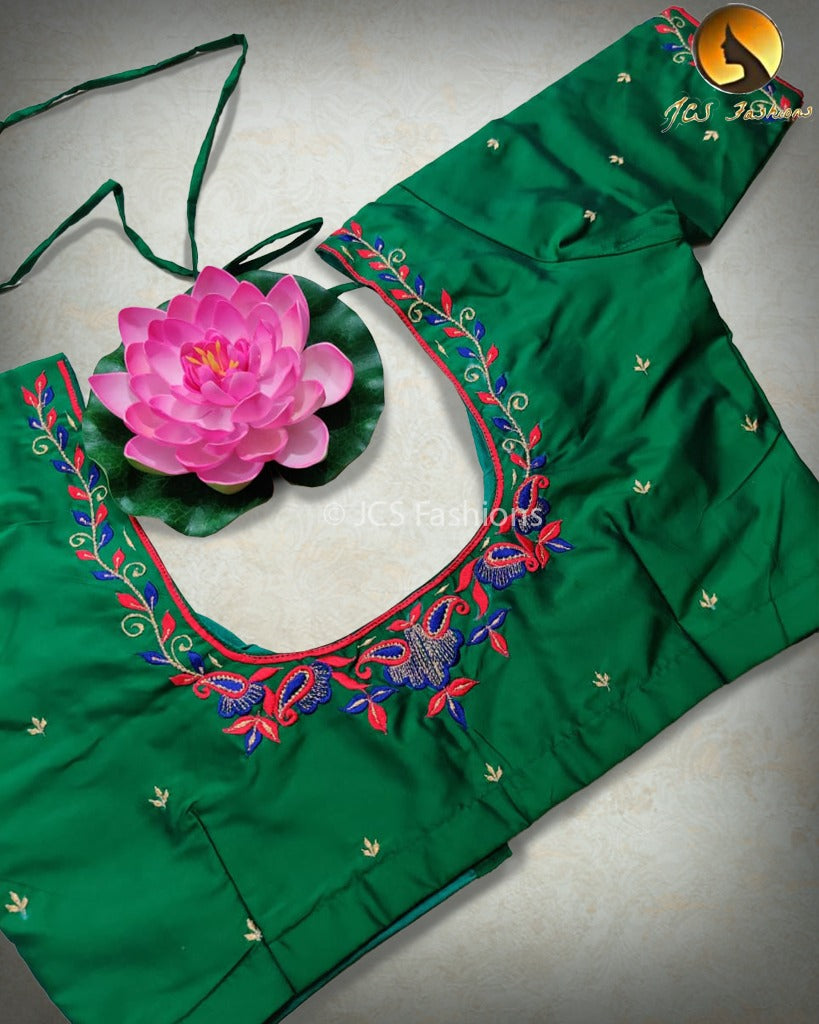 Aari embroidered work butter silk blouses for women Blouse JCS Fashions Green 42