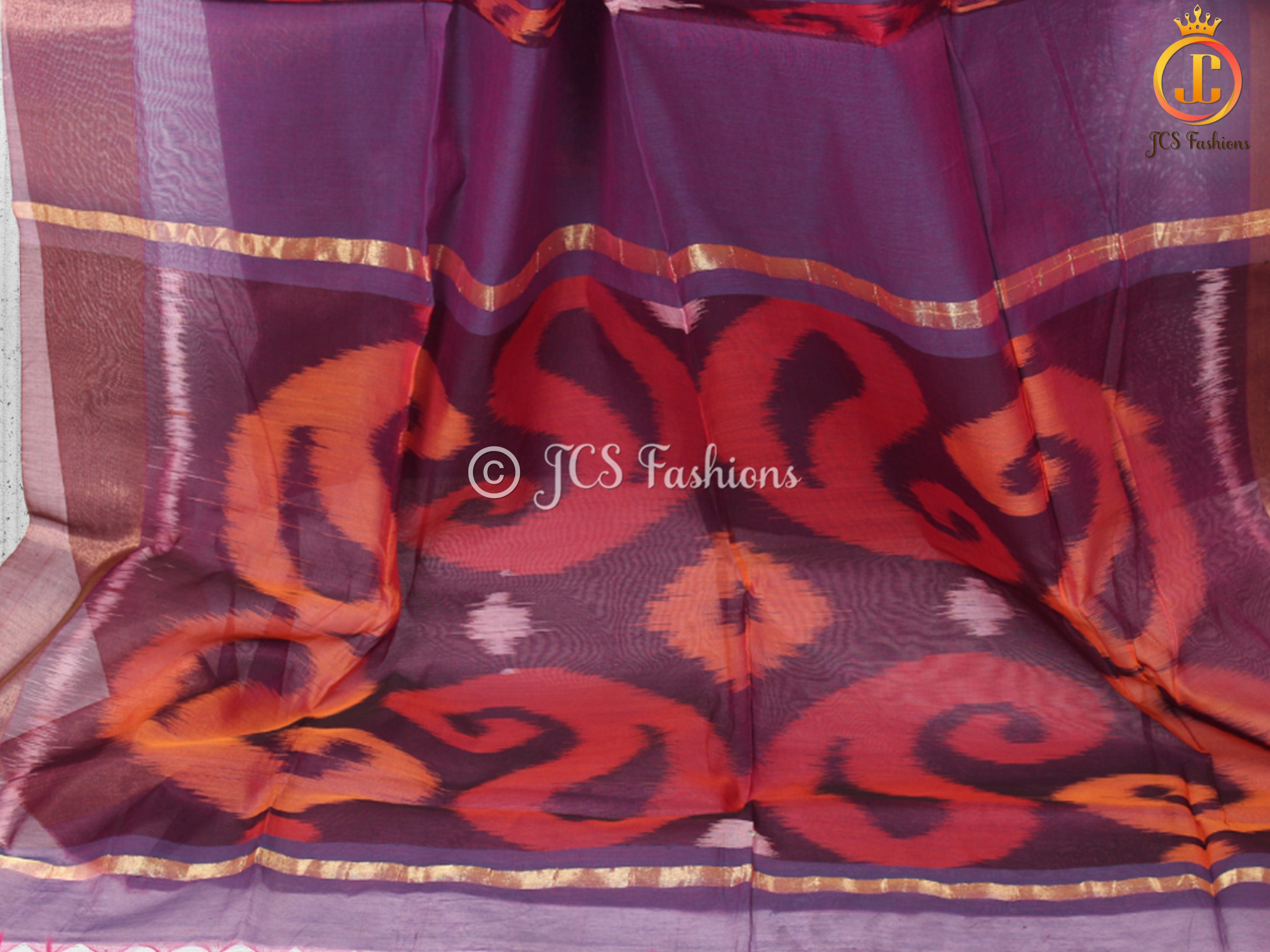 Kora Silk Cotton with Pochampally Ikkat design and Blouse SAREE JCS Fashions