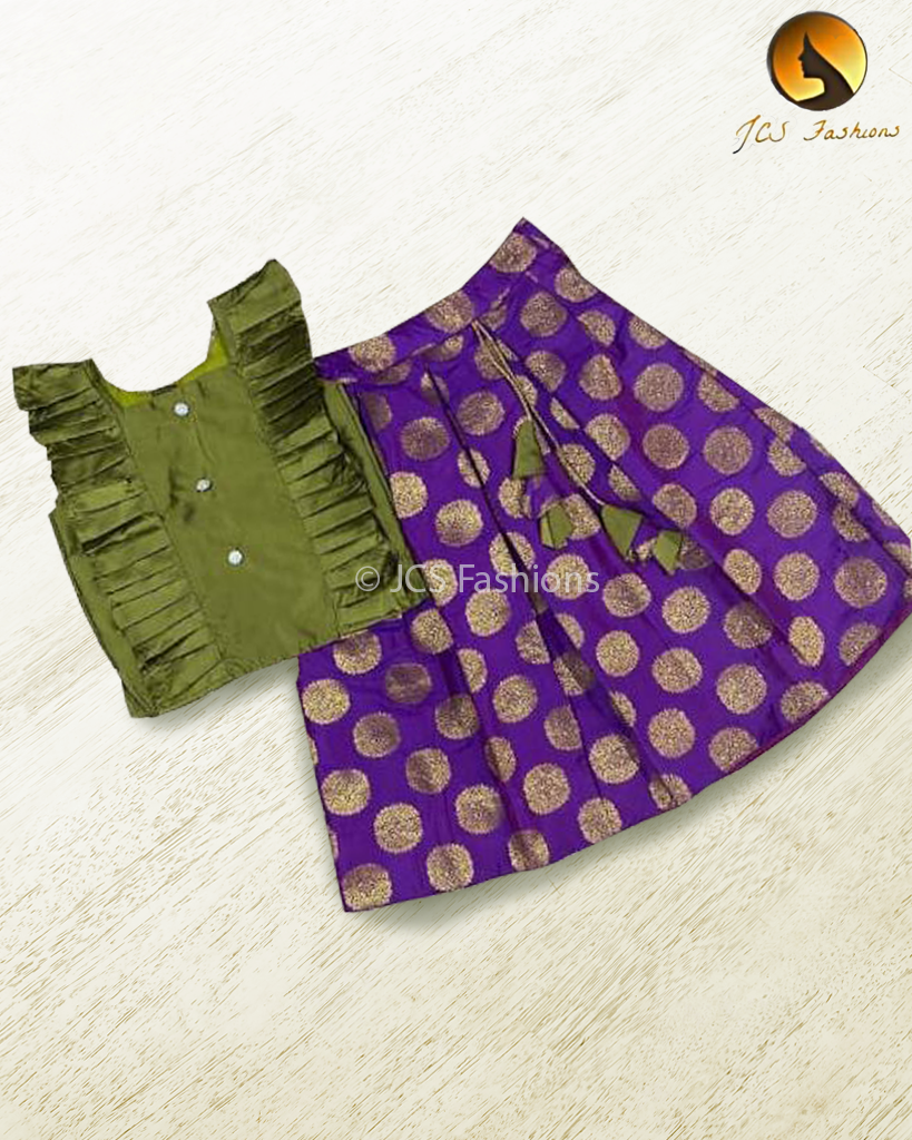 Pure Arani Silk Top with Taffeta Banarasi Skirt for girls GIRLS JCS Fashions Violet 3-4 Yrs