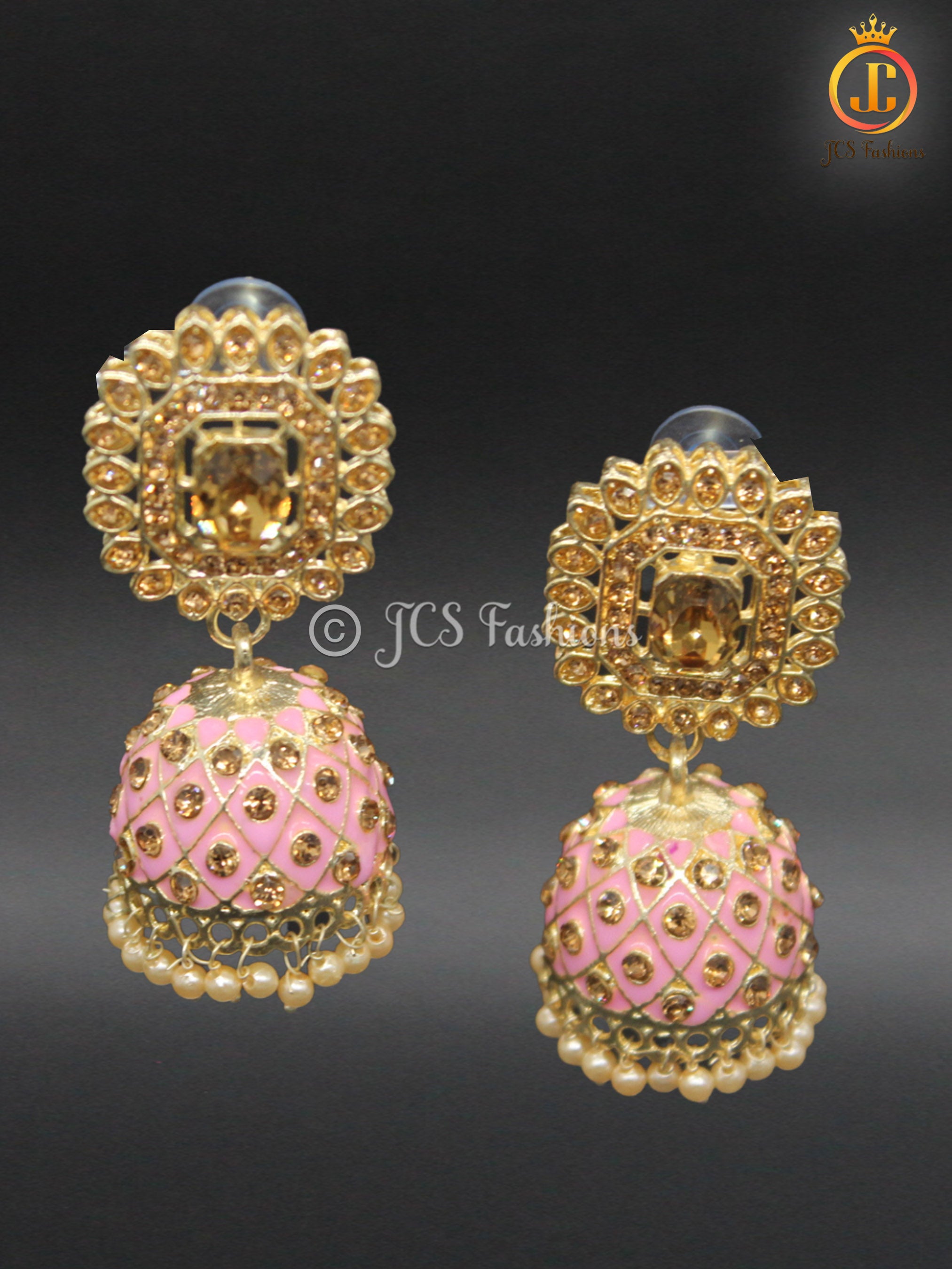 Kundan Jhumka Earrings with Stones and Pearls Jewelry JCS Fashions