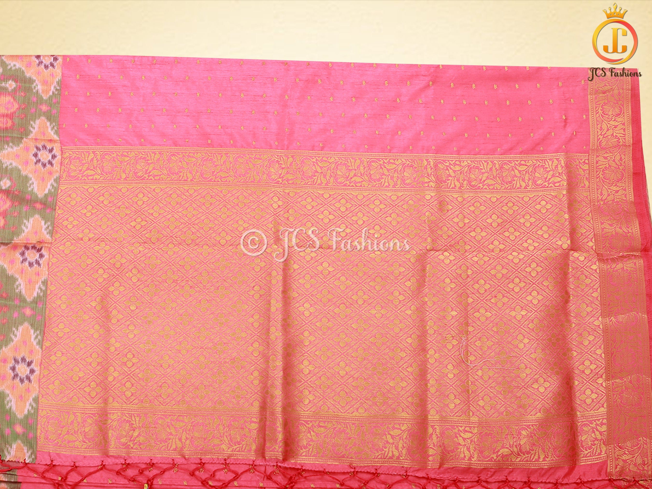 Golden Zari & Pochampally Ikkat Border Semi Silk Saree With Blouse