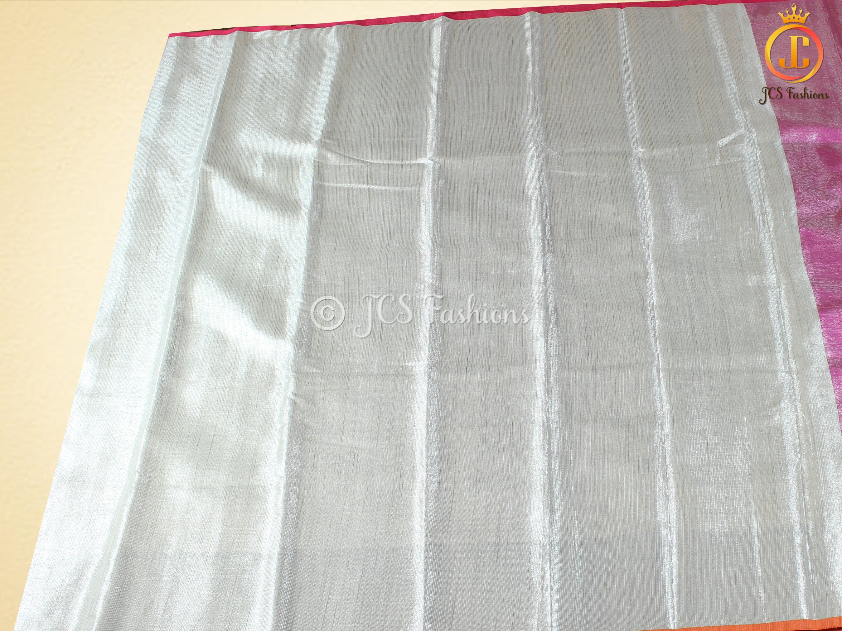 Tissue Saree With Lace Work Blouse, Elegant Silver Weaving SAREE JCS Fashions