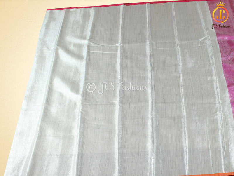 Tissue Saree With Lace Work Blouse, Elegant Silver Weaving