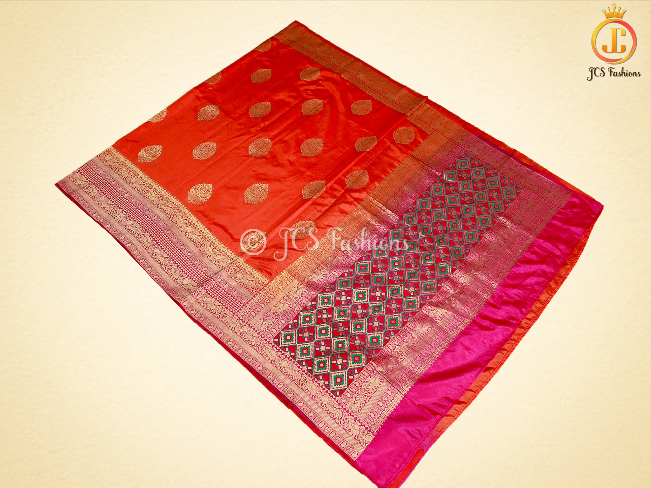 Banarasi Katan Silk Saree With Long Border And Beautiful Pattern Blouse