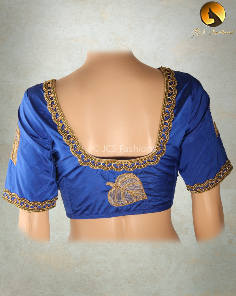 Beautiful Silk blouse with Aari/Maggam work in Stunning Blue Blouse JCS Fashions Blue 40