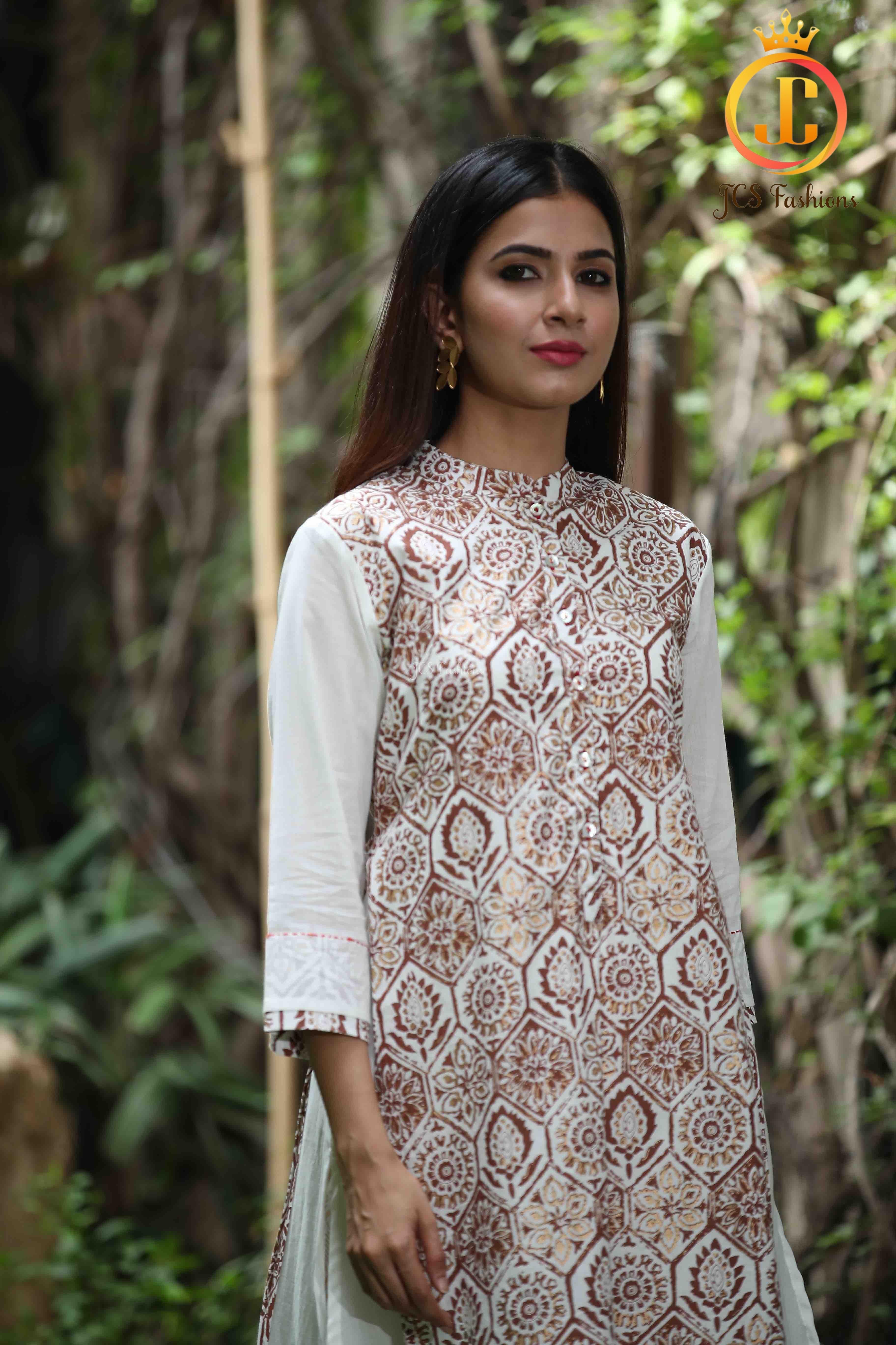 Women's Double Layered Kurta and Pant in White Sustainable JCS Fashions