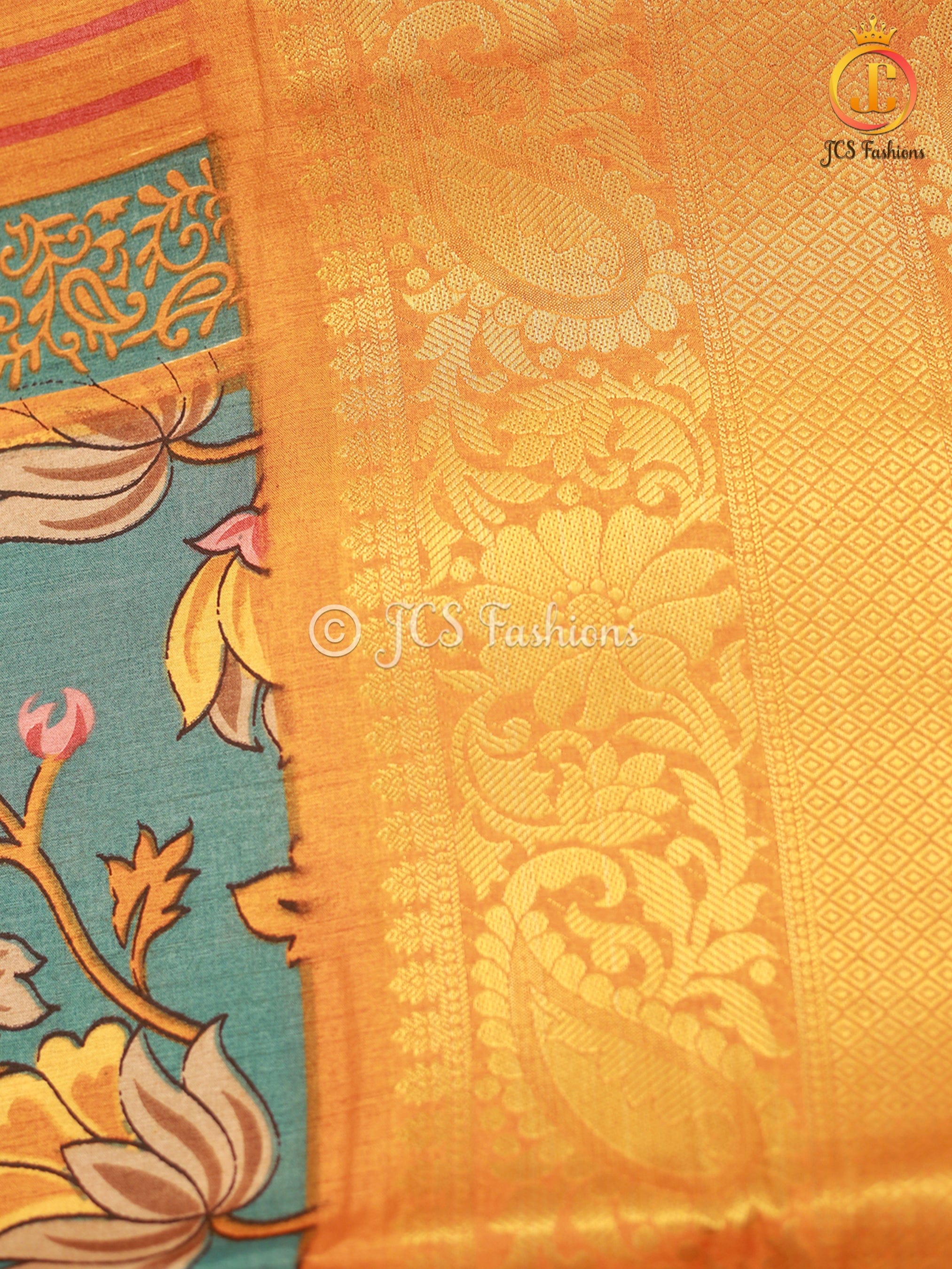 Soft Silk Saree With Blouse, Allover Kalamkari Design. SAREE JCS Fashions