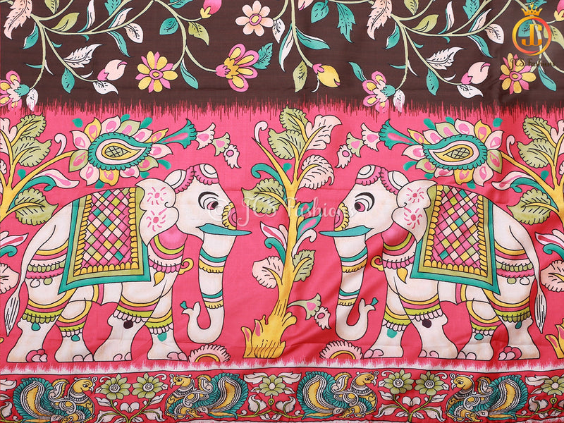 Kalamkari And Floral Design Saree With ready to wear Blouse