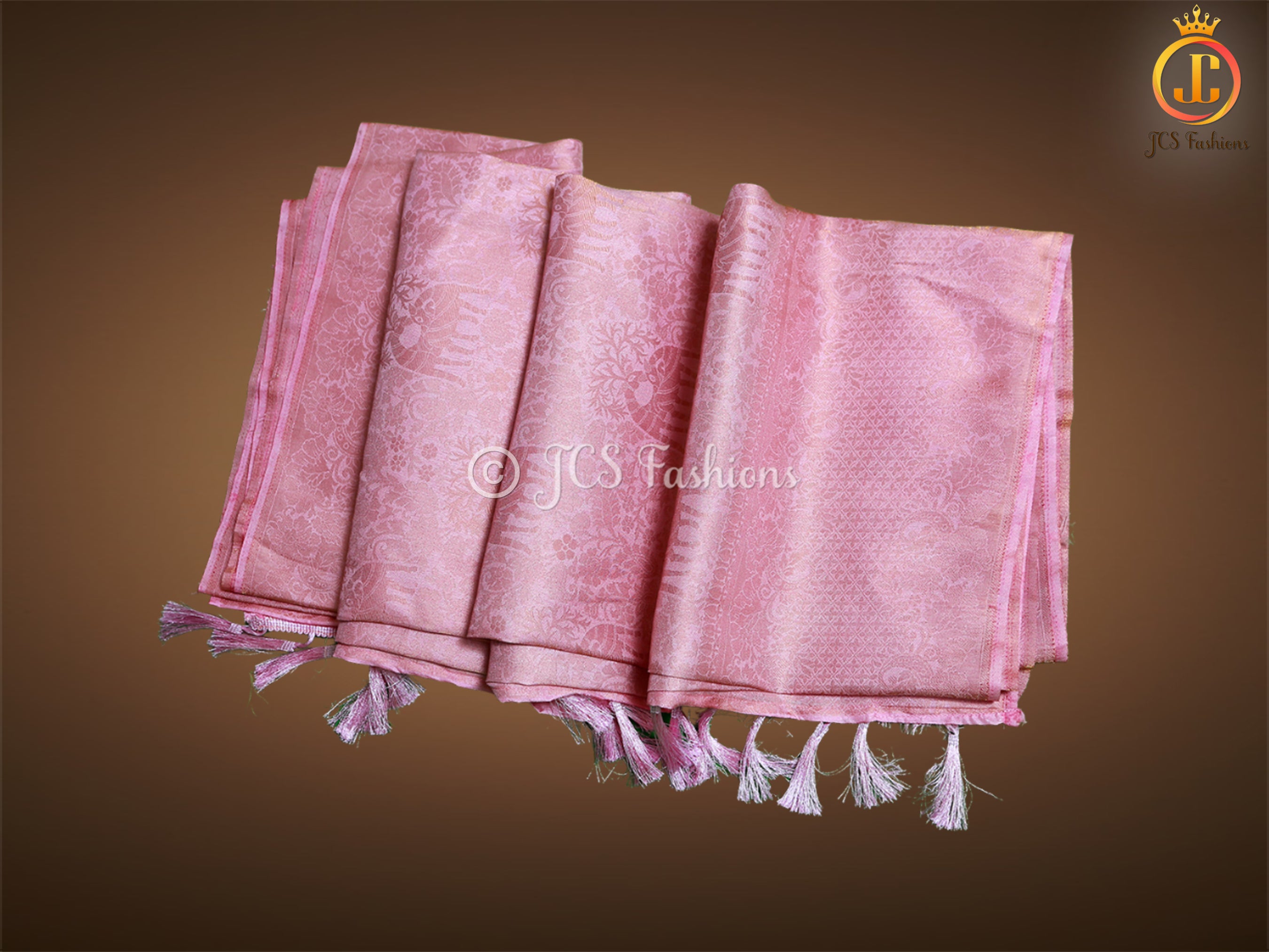 Golden Zari Weaving Peachy pink Soft Silk Saree With Fully stitched Blouse