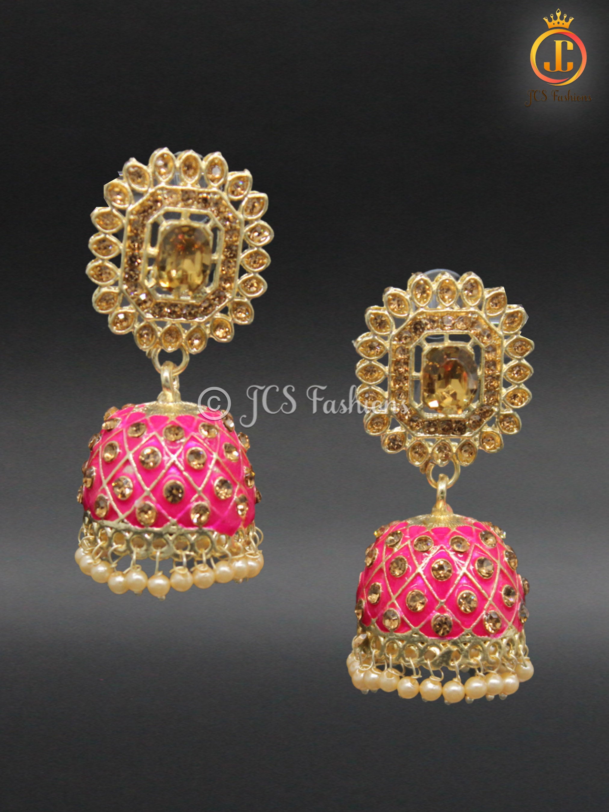 Kundan Jhumka Earrings with Stones and Pearls