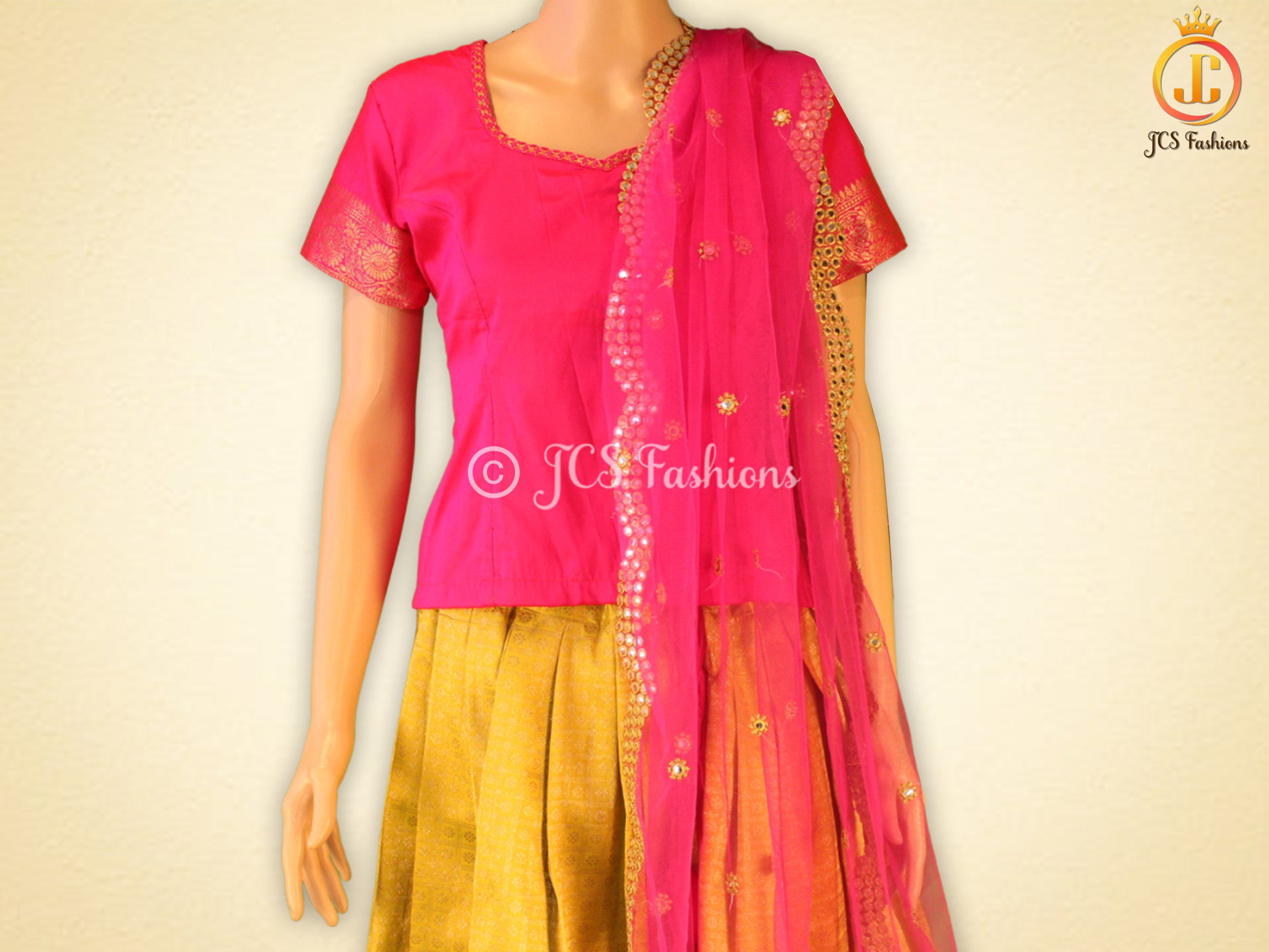 Banarasi Lehenga with Crop Top in Yellowish Green LEHANGA JCS Fashions