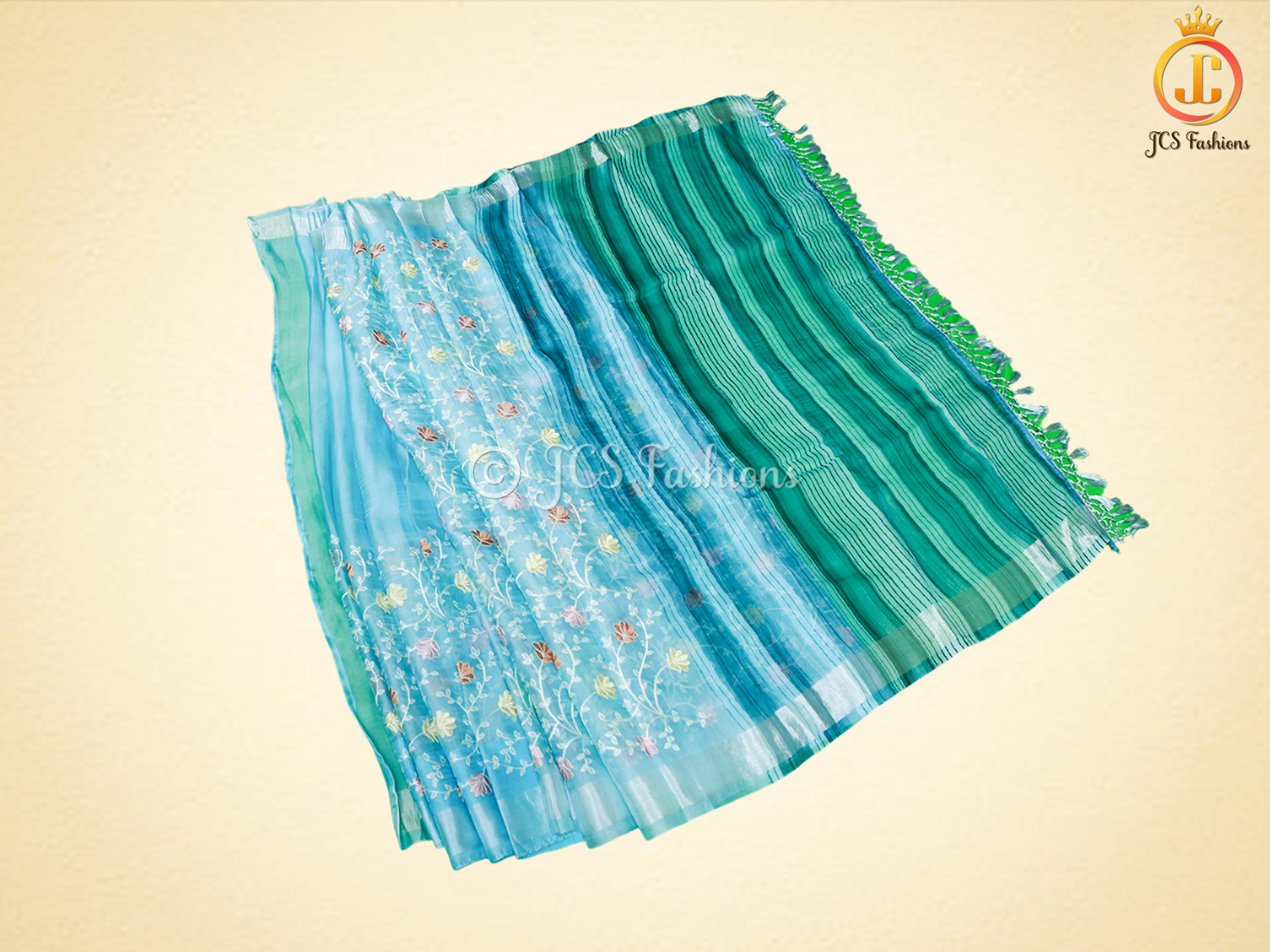 Soft Organza Saree with Allover Multicolor Embroidery Jall Work