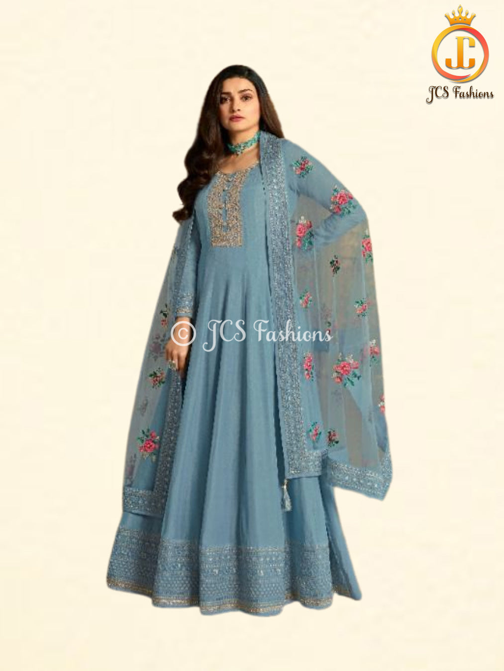 Stunning Dola Silk A-line Floor Length Gown in Bluish Grey KURTI JCS Fashions