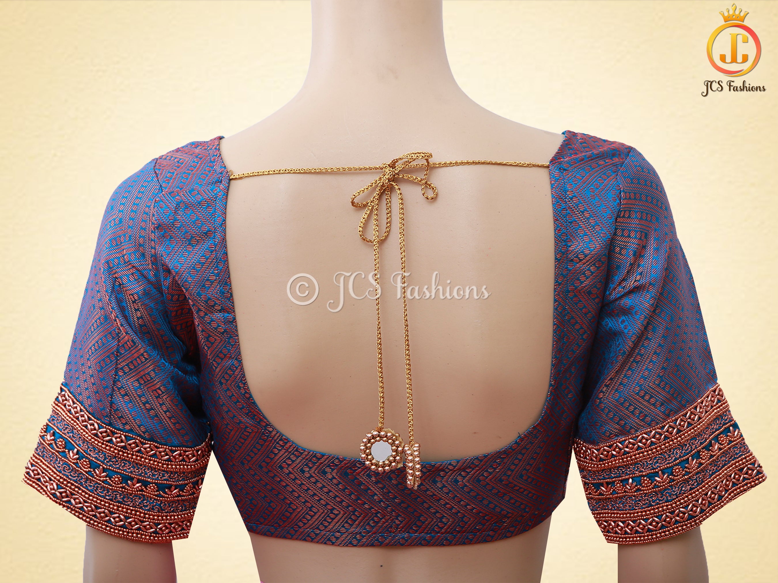 Blue Copper Zari Soft Silk Saree With fully stitched Blouse