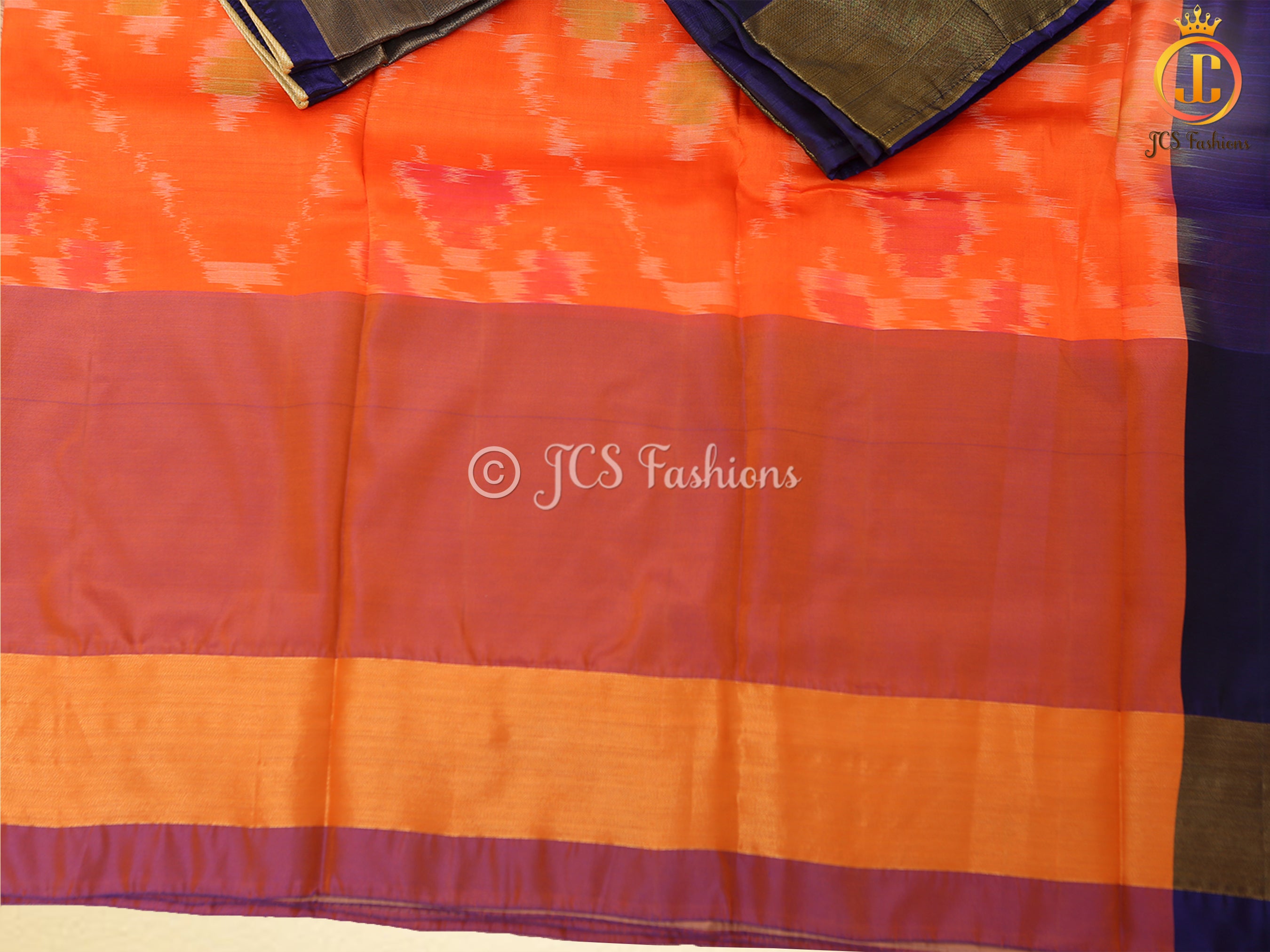 Soft Silk Pochampalli ikkat Saree With Contrast Pallu And Contrast Blouse SAREE JCS Fashions