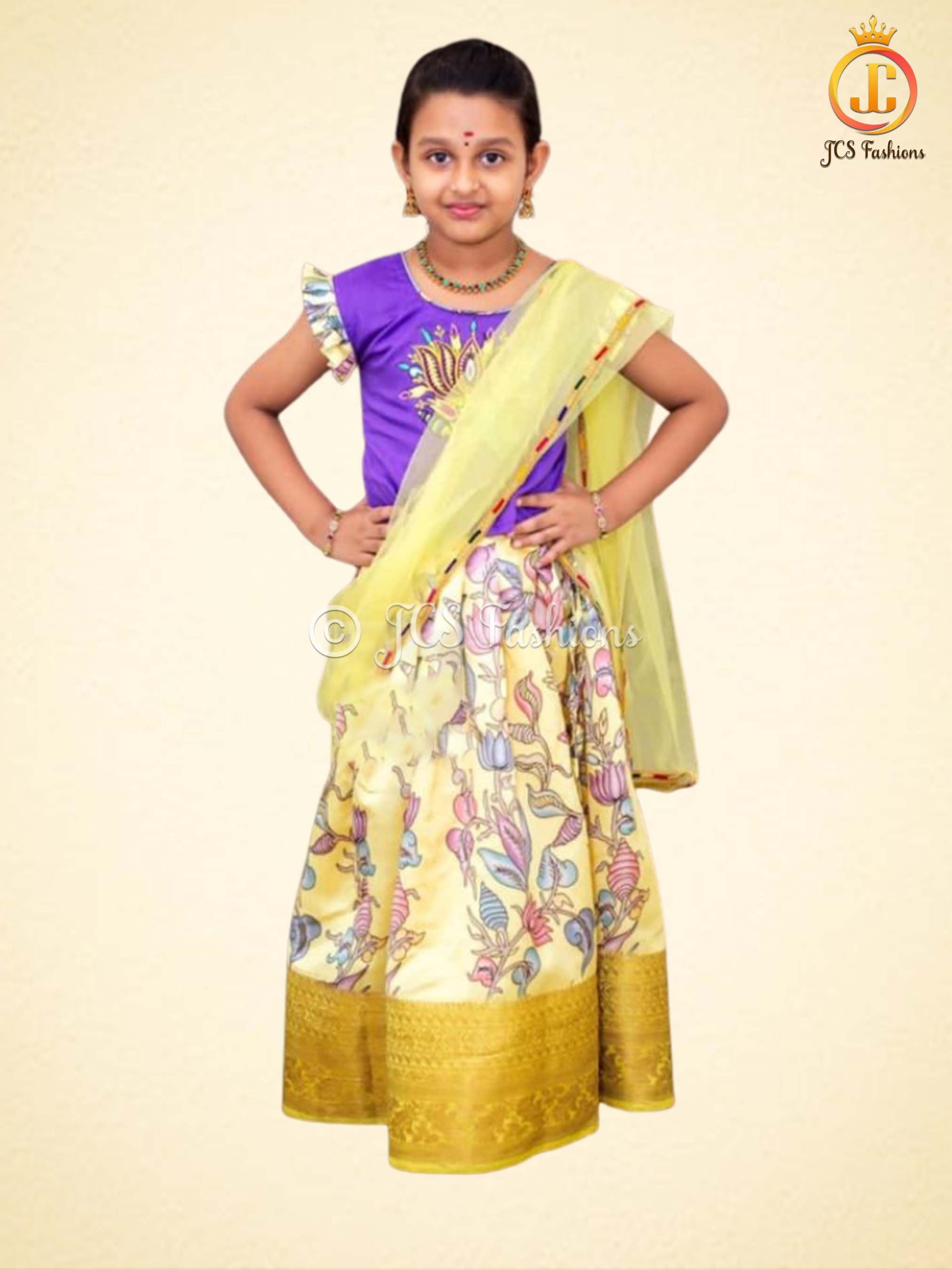 Kalamkari Print Lehenga with Croptop for Kids/Girls Lehenga JCS Fashions