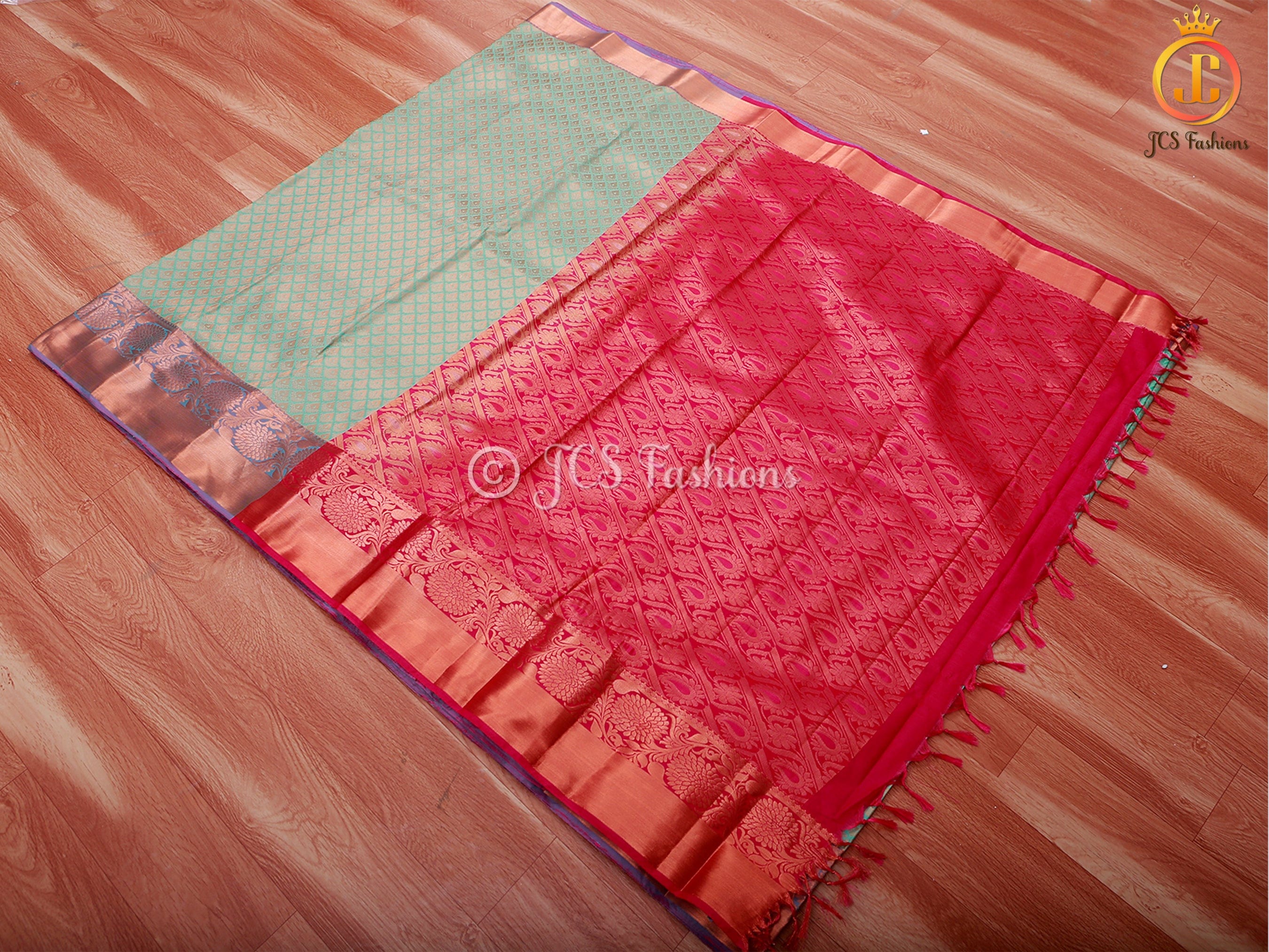 Gold Zari Thilagam Motifs Silk Saree with Fully Stitched Blouse