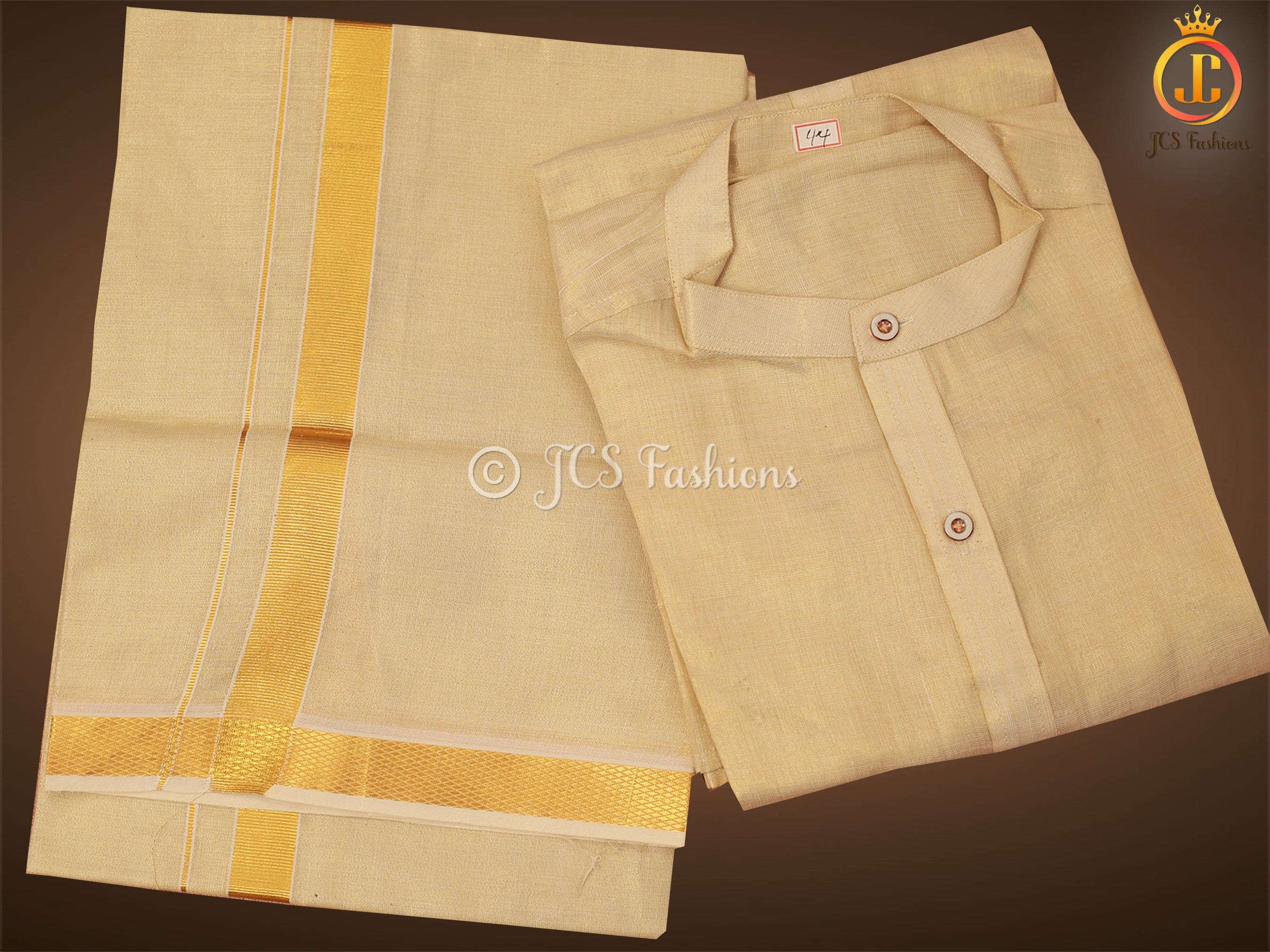 Premium Quality Golden Tissue Surya Shirt Dhoti Combo