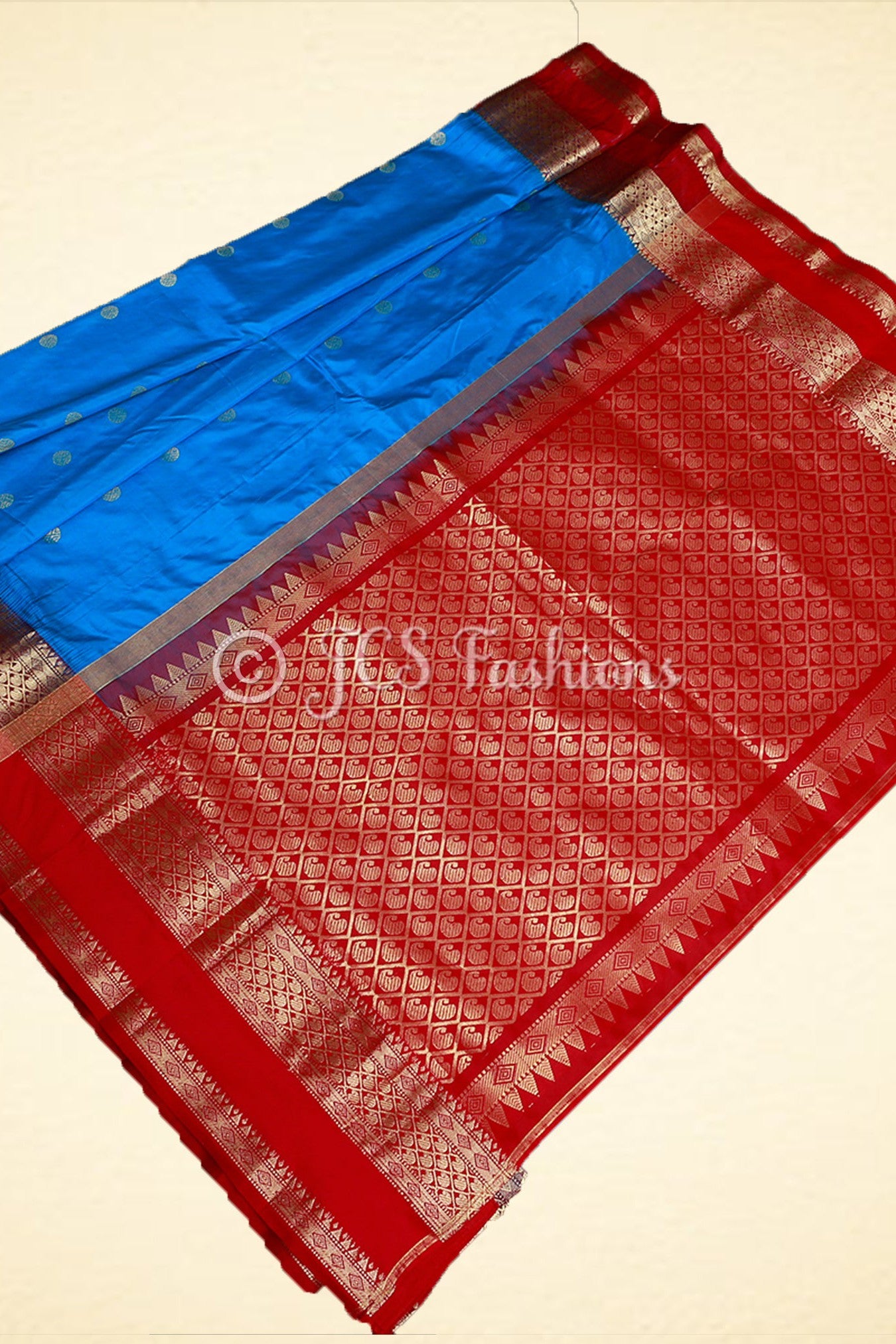 Kanjivaram Paithani Saree, Fully Stitched blouse, Blue and Red.