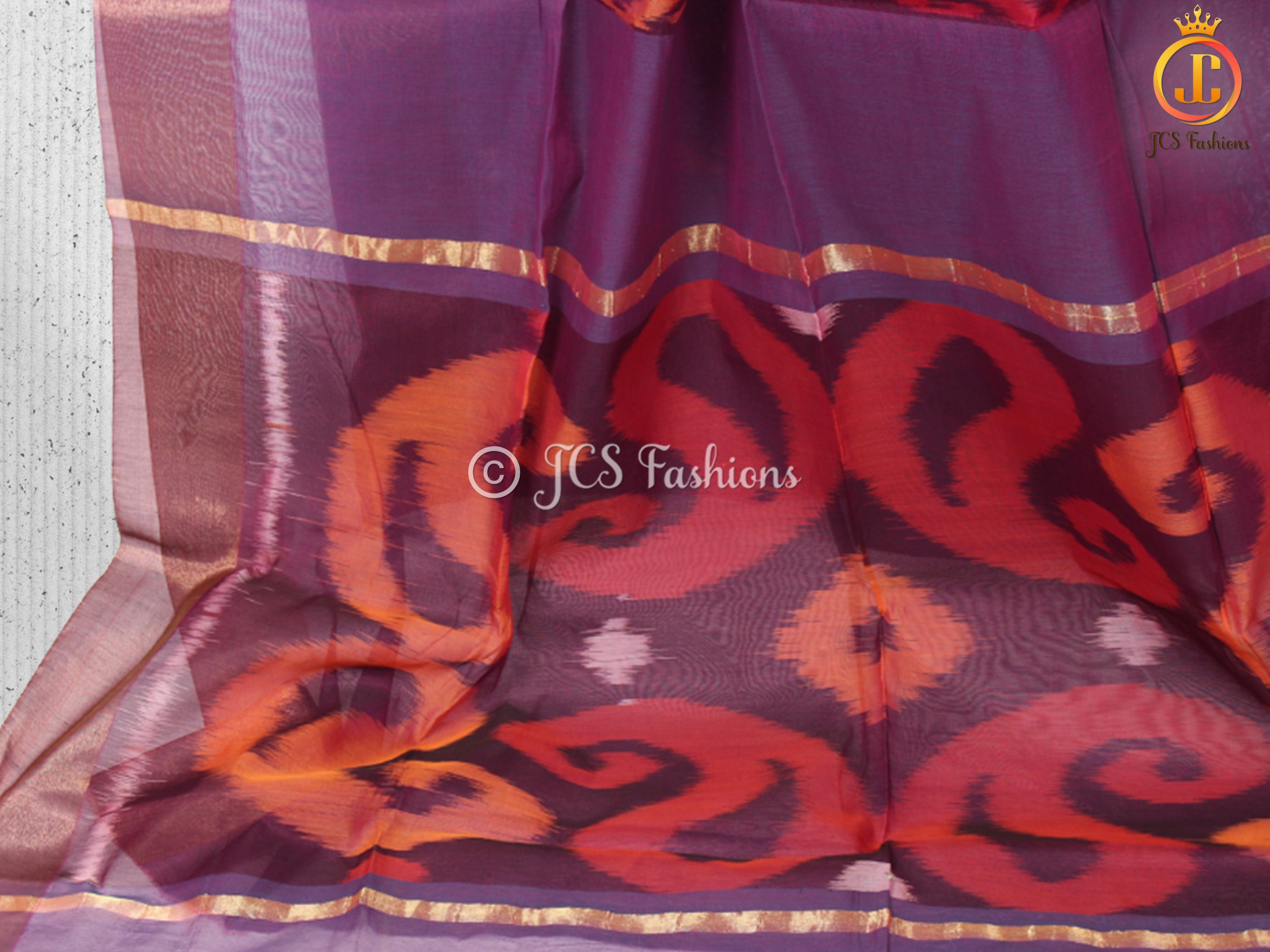 Kora Silk Cotton with Pochampally Ikkat design and Blouse SAREE JCS Fashions Purple 5.5 meters