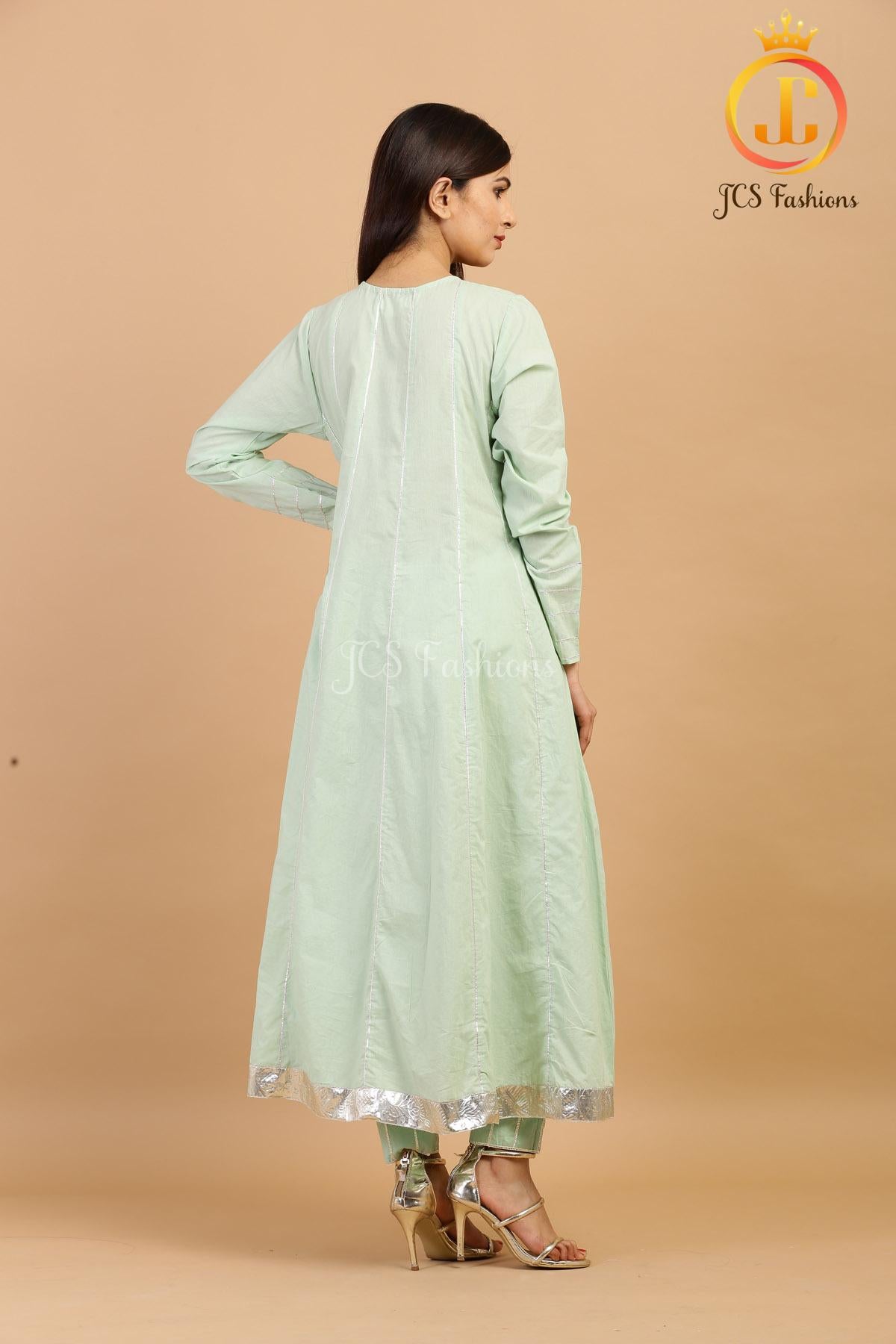 Elegant Pista Green Slack Anarkali Kurta Sustainable JCS Fashions