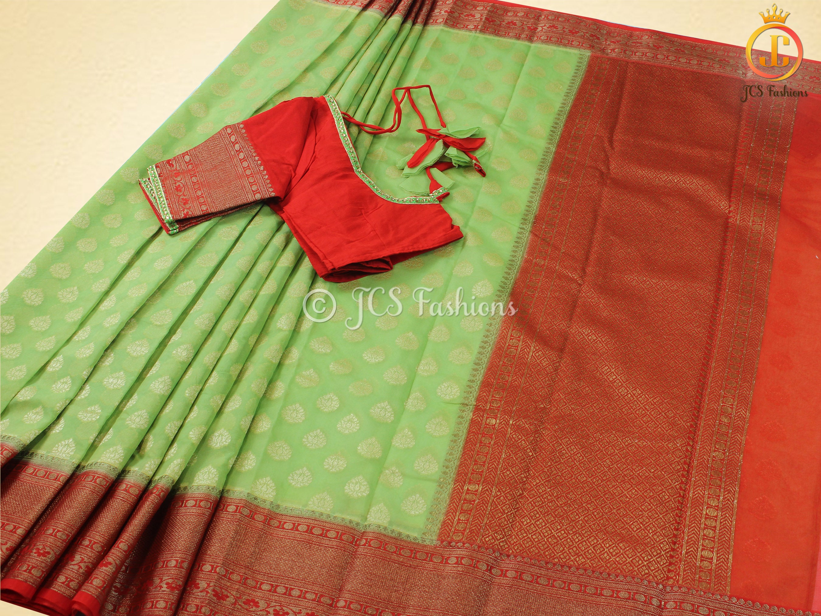 Banarasi Silk Saree and Stitched Blouse SAREE JCS Fashions